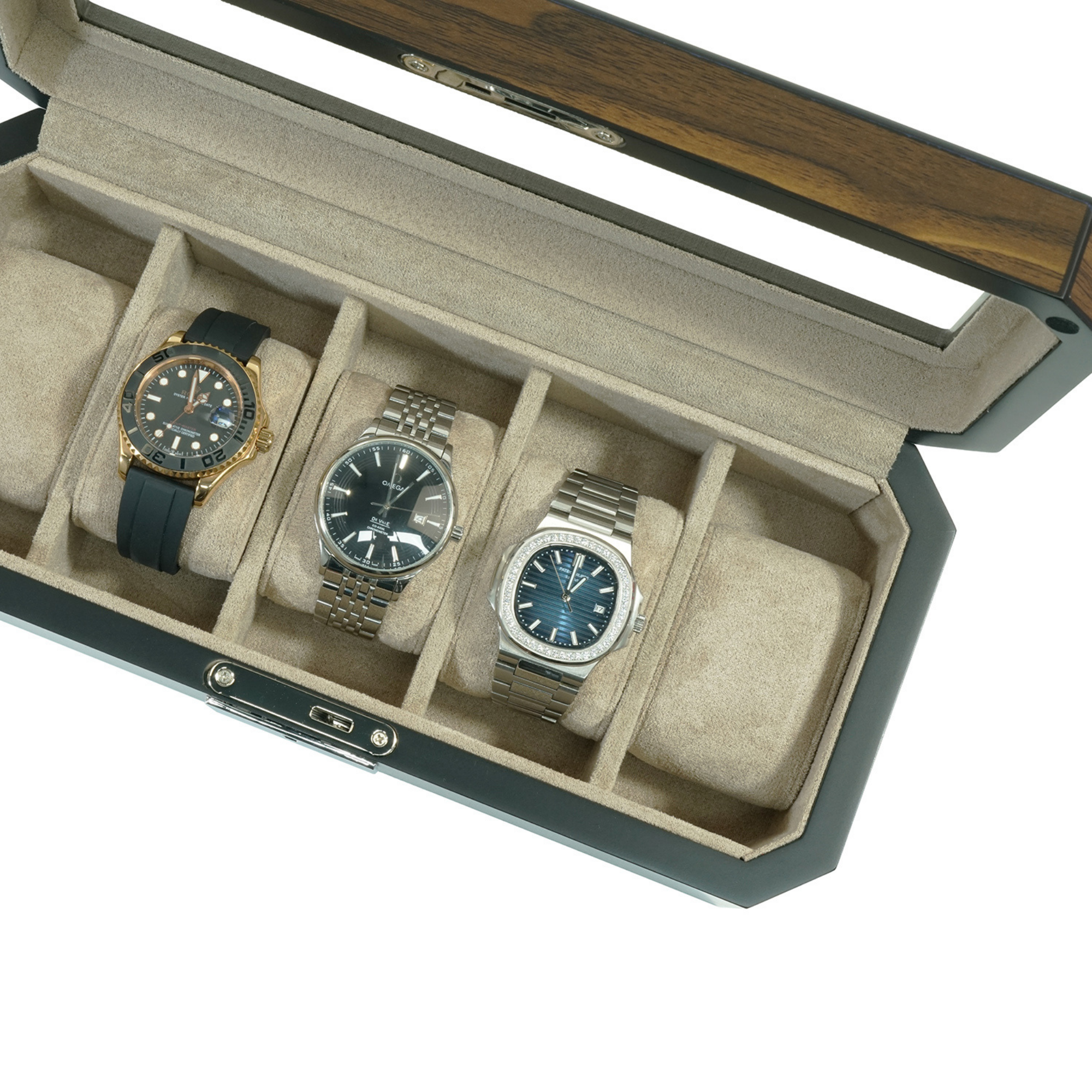 5 Slots Octagon Walnut Wooden Watch Box