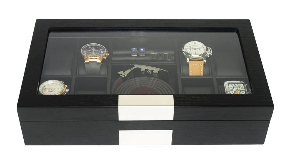 Black Wooden Watch Box for 8 Watches+ Organiser