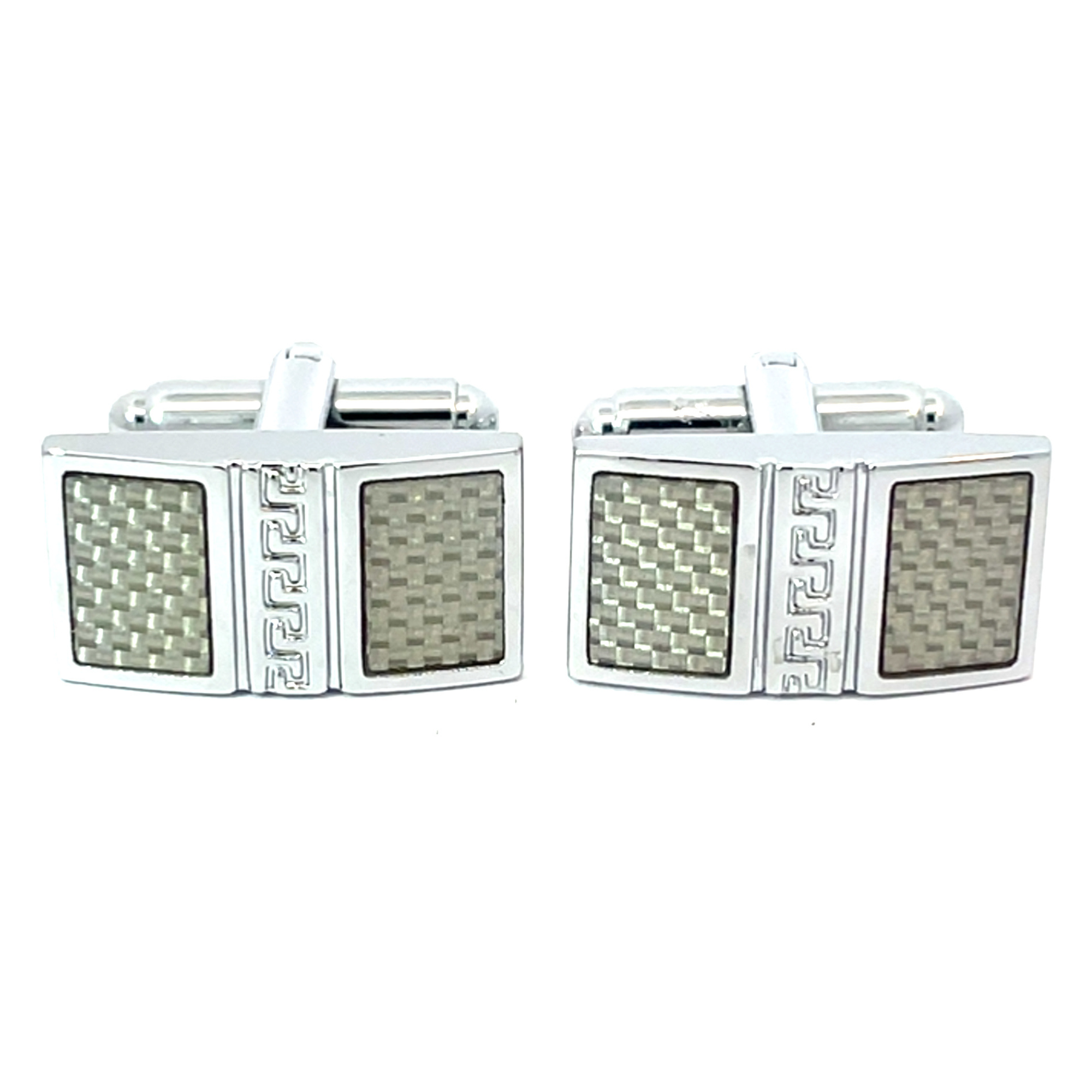 Rectangular Silver Carbon Fibre Cufflinks