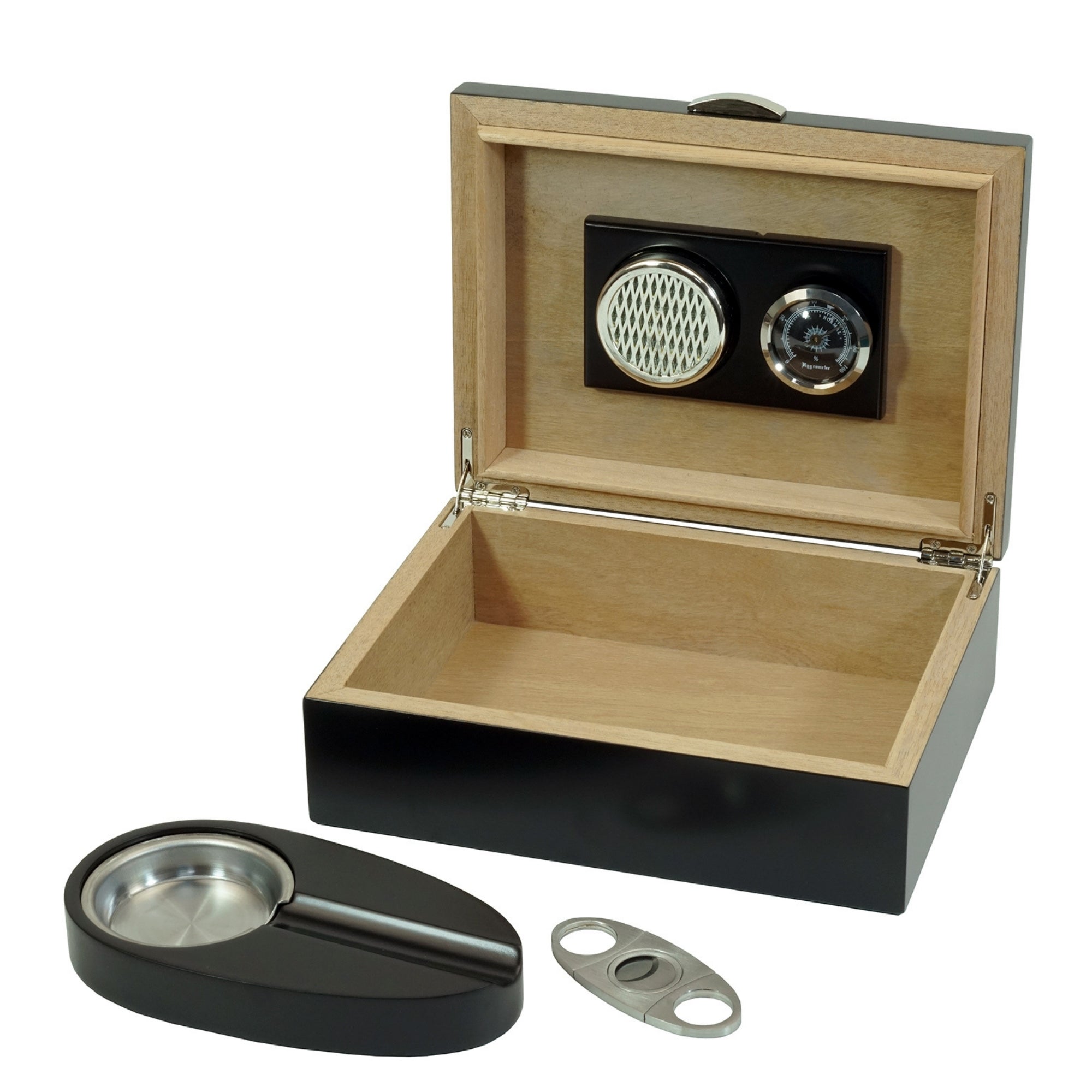 20 CT Black Wooden Cigar Humidor and Ashtray Set
