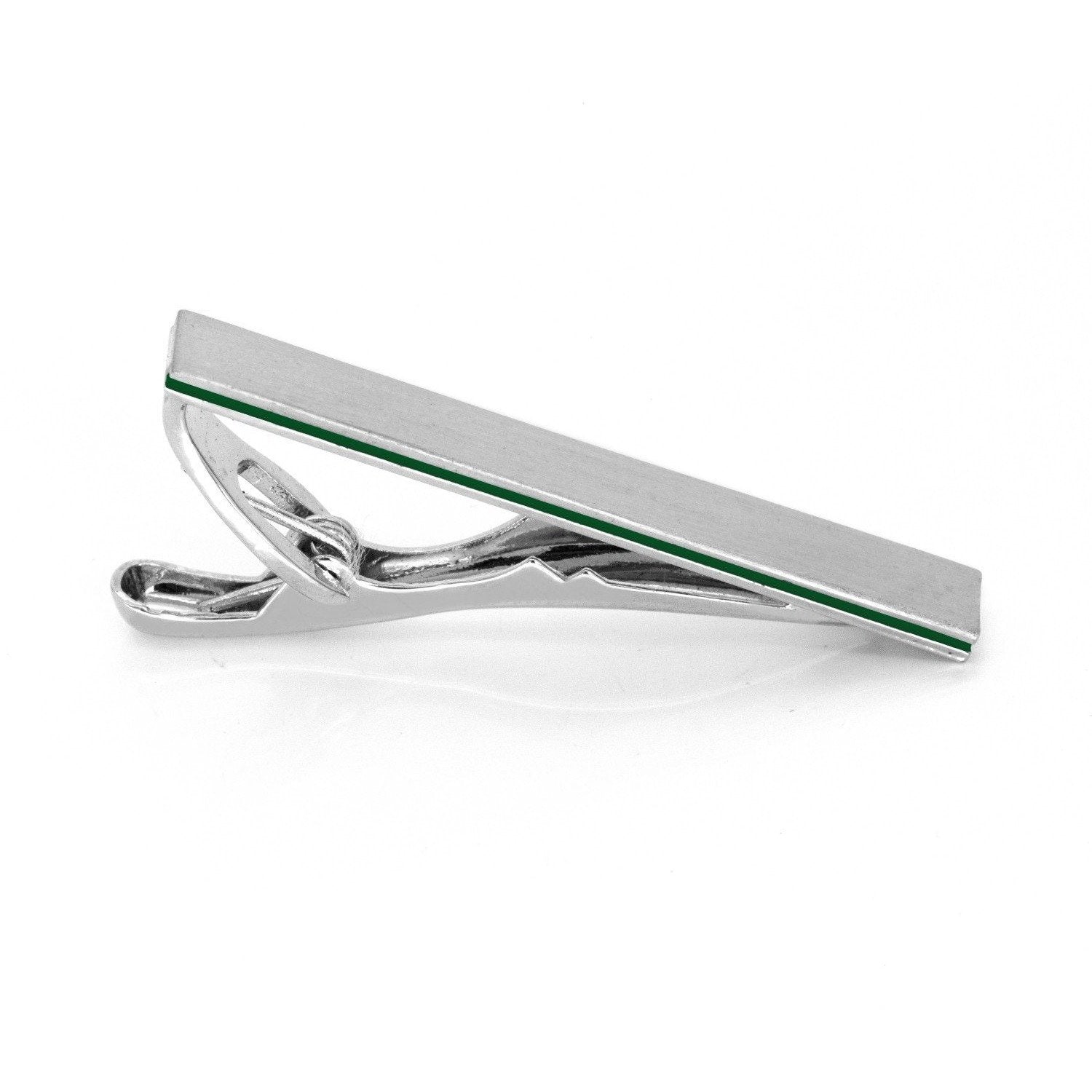 Brushed Silver with Green Edge Small Tie Clip