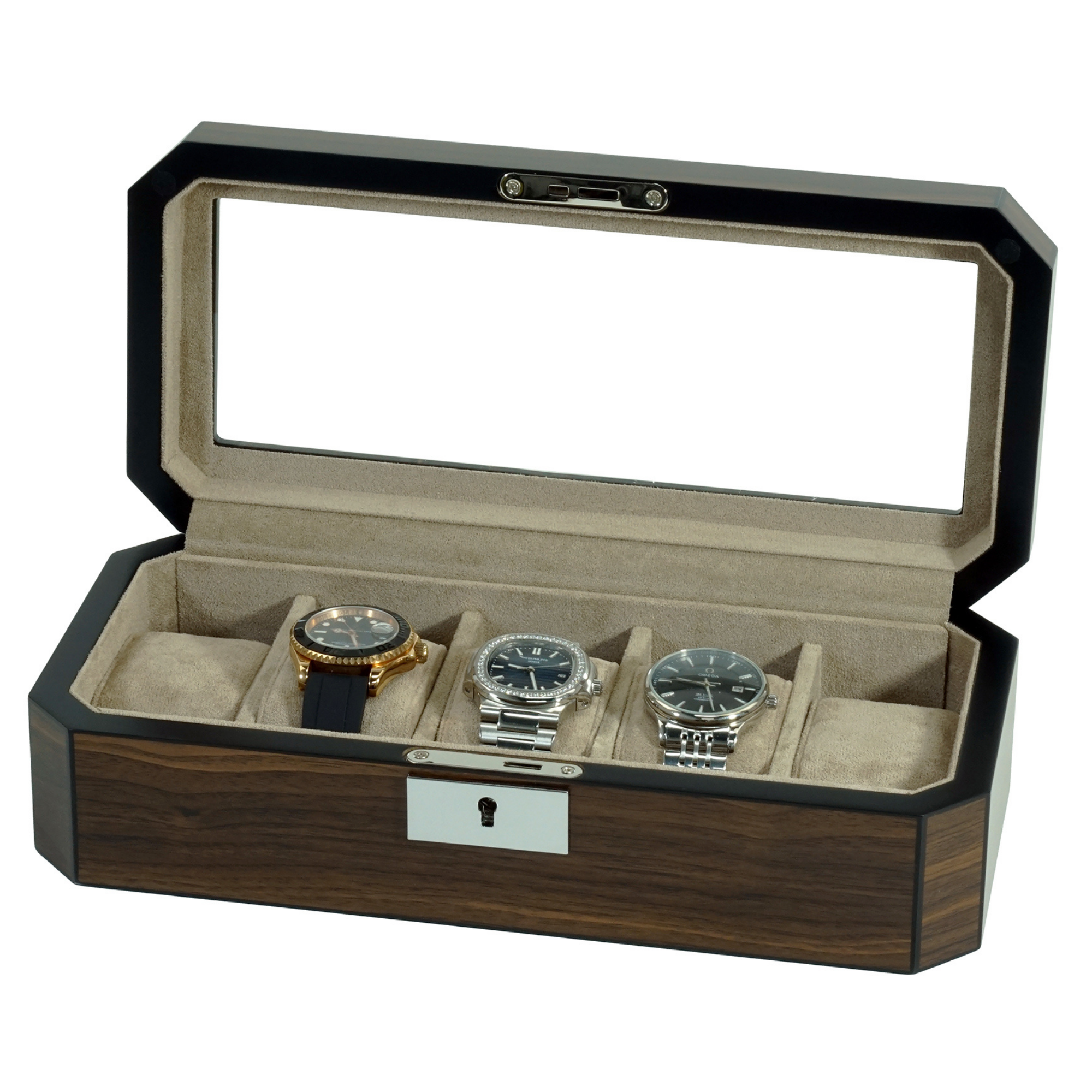 5 Slots Octagon Walnut Wooden Watch Box