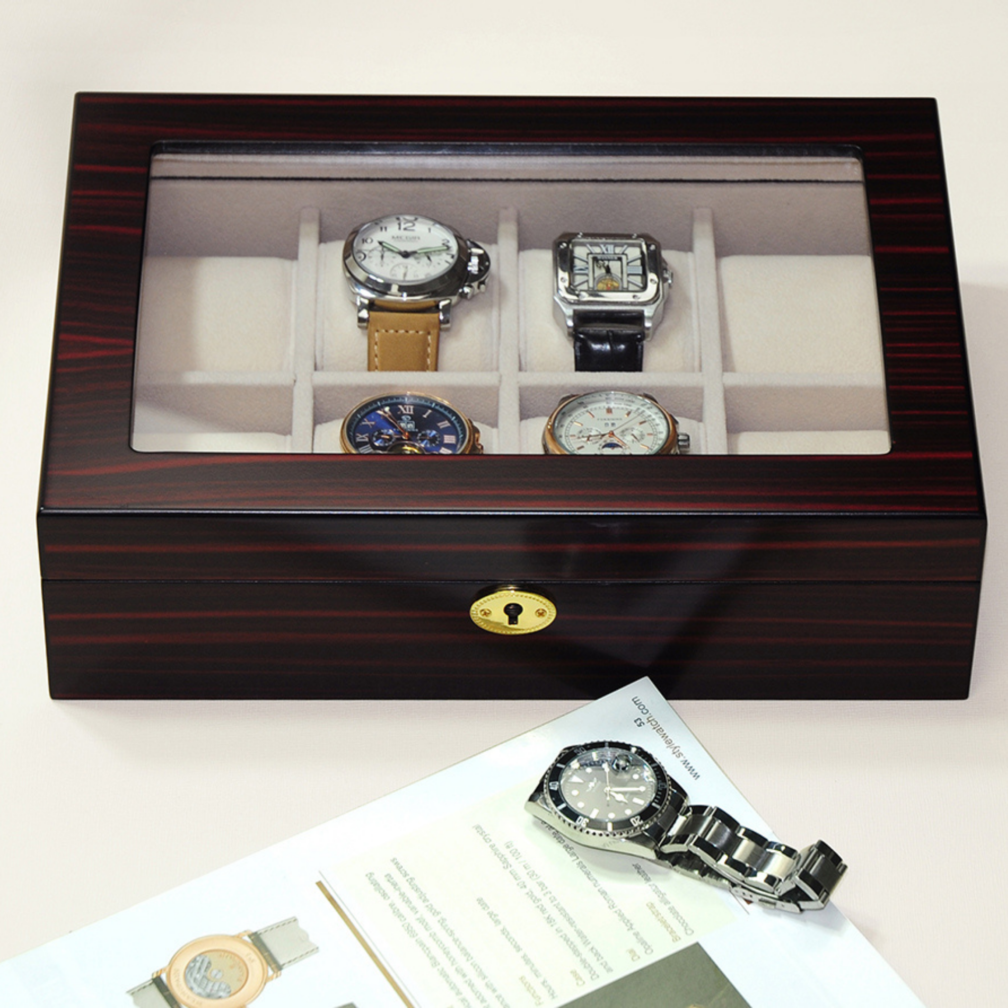 Ebony Wooden Watch Box for 8 Watches
