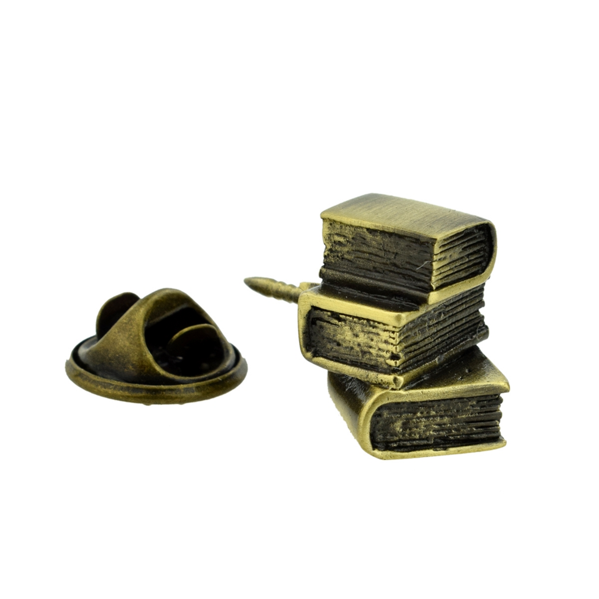 Bronze Finish Pile of Books Lapel Pin Badge