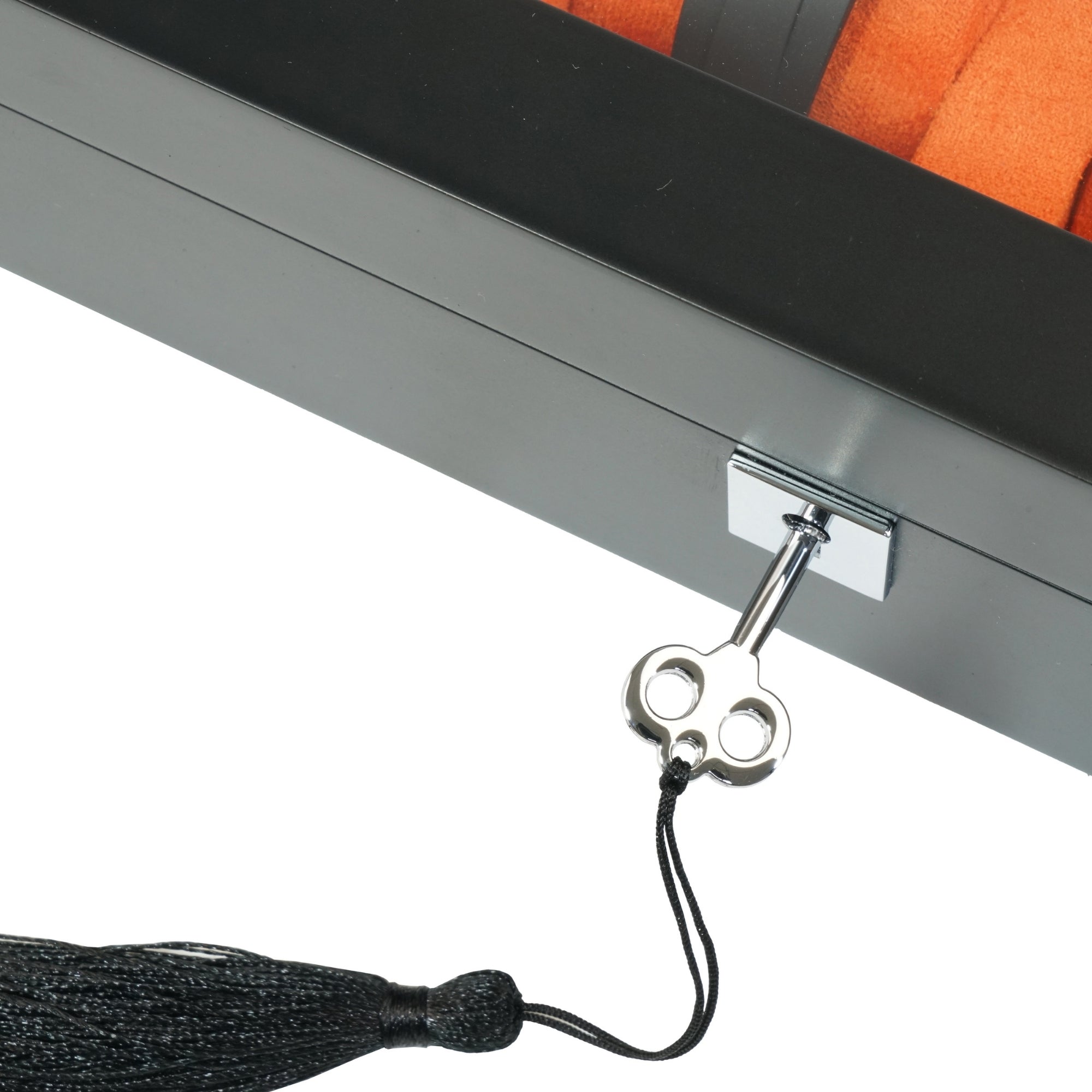 4 Slot Black Wooden Watch Box with Orange Interior