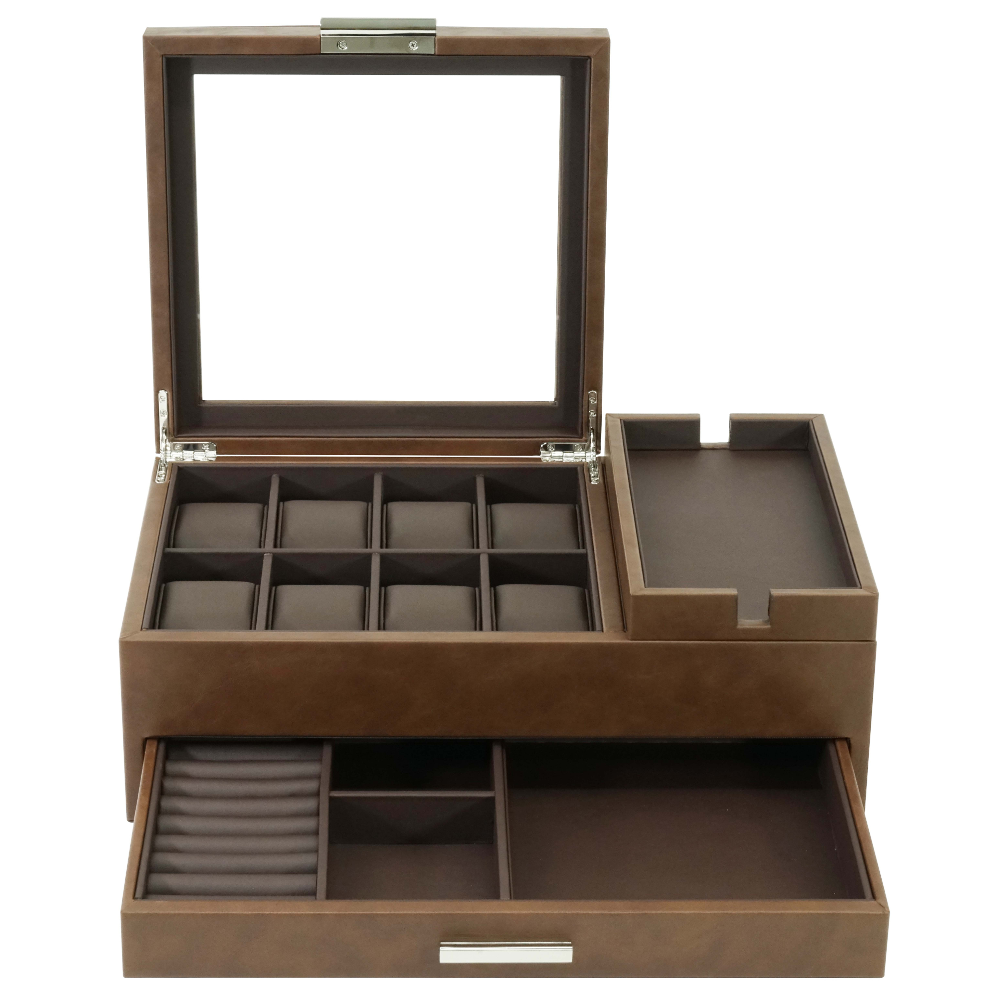8 Slots Watch Box with Drawer in Brown