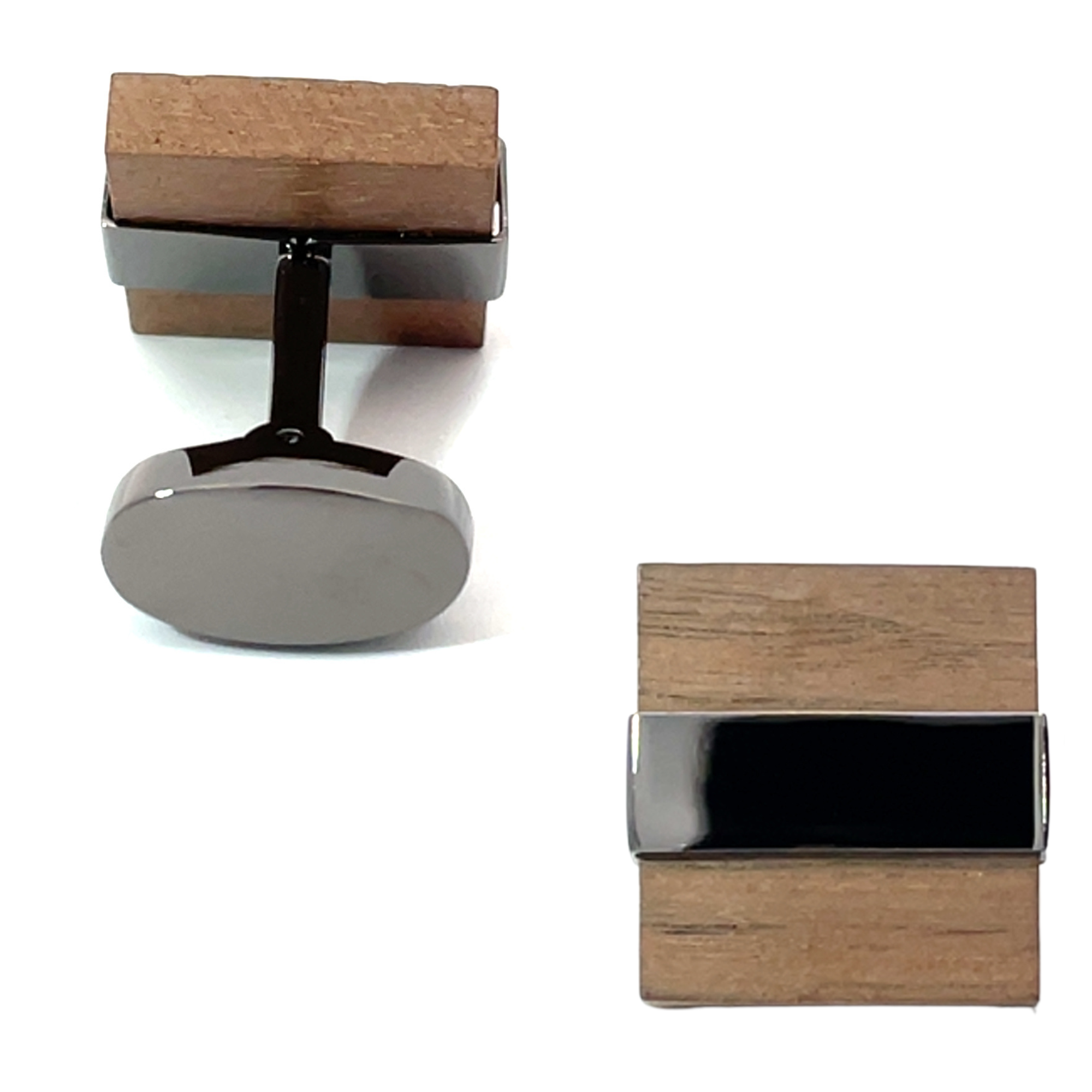Wood and Gunmetal Cufflinks