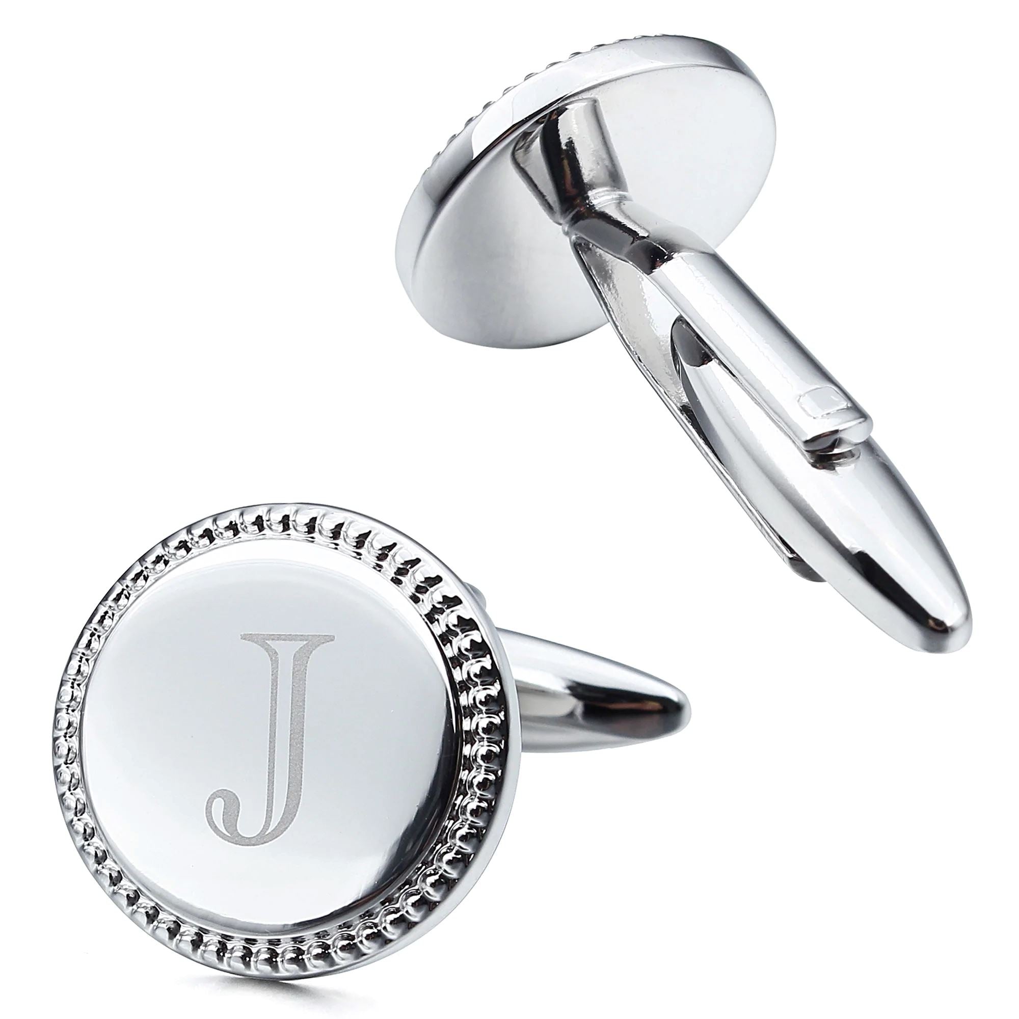 Personalisierte runde Manschettenknöpfe mit Silber-Initiale