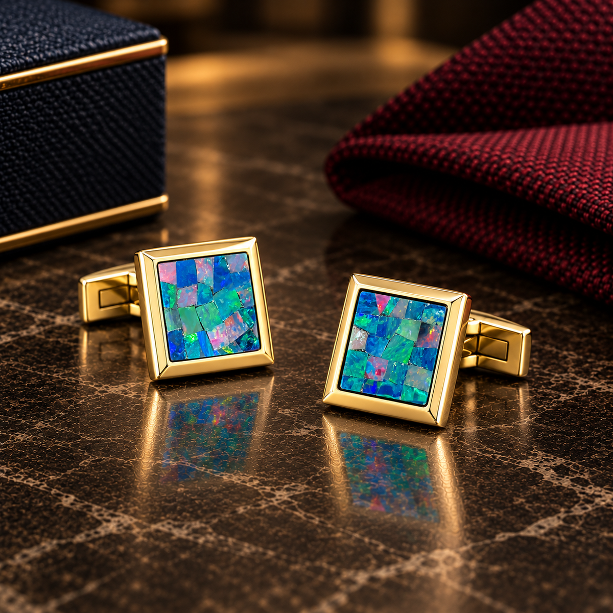 Opal Gold Square Cufflinks