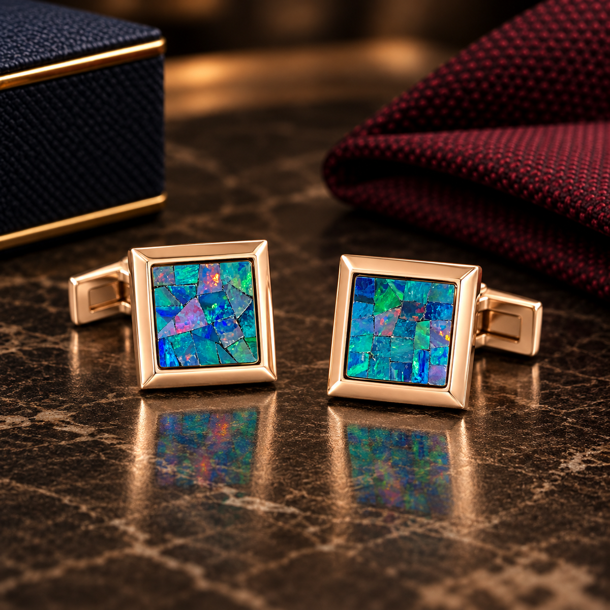 Opal Rose Gold Square Cufflinks