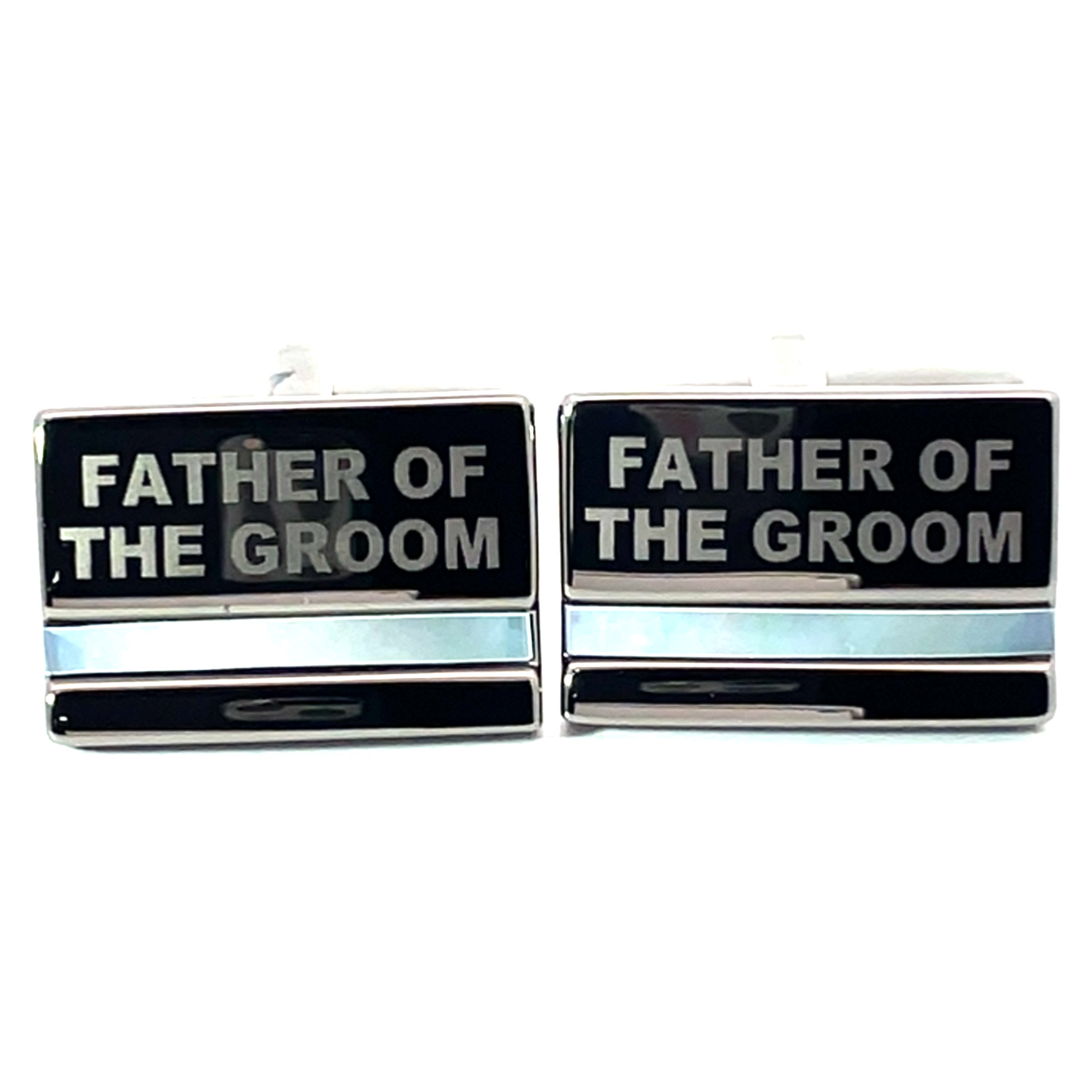Father of the Groom Laser Etched Mother of Pearl Gunmetal Wedding Cufflinks