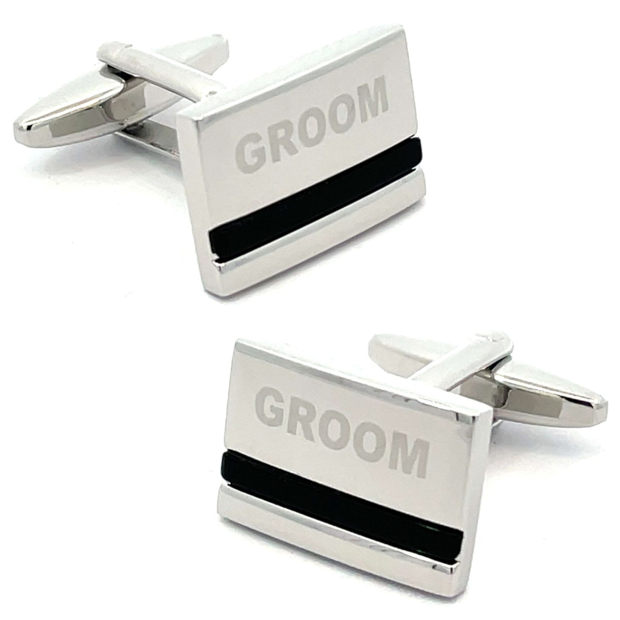 Groom Laser Etched Onyx Silver Wedding Cufflinks