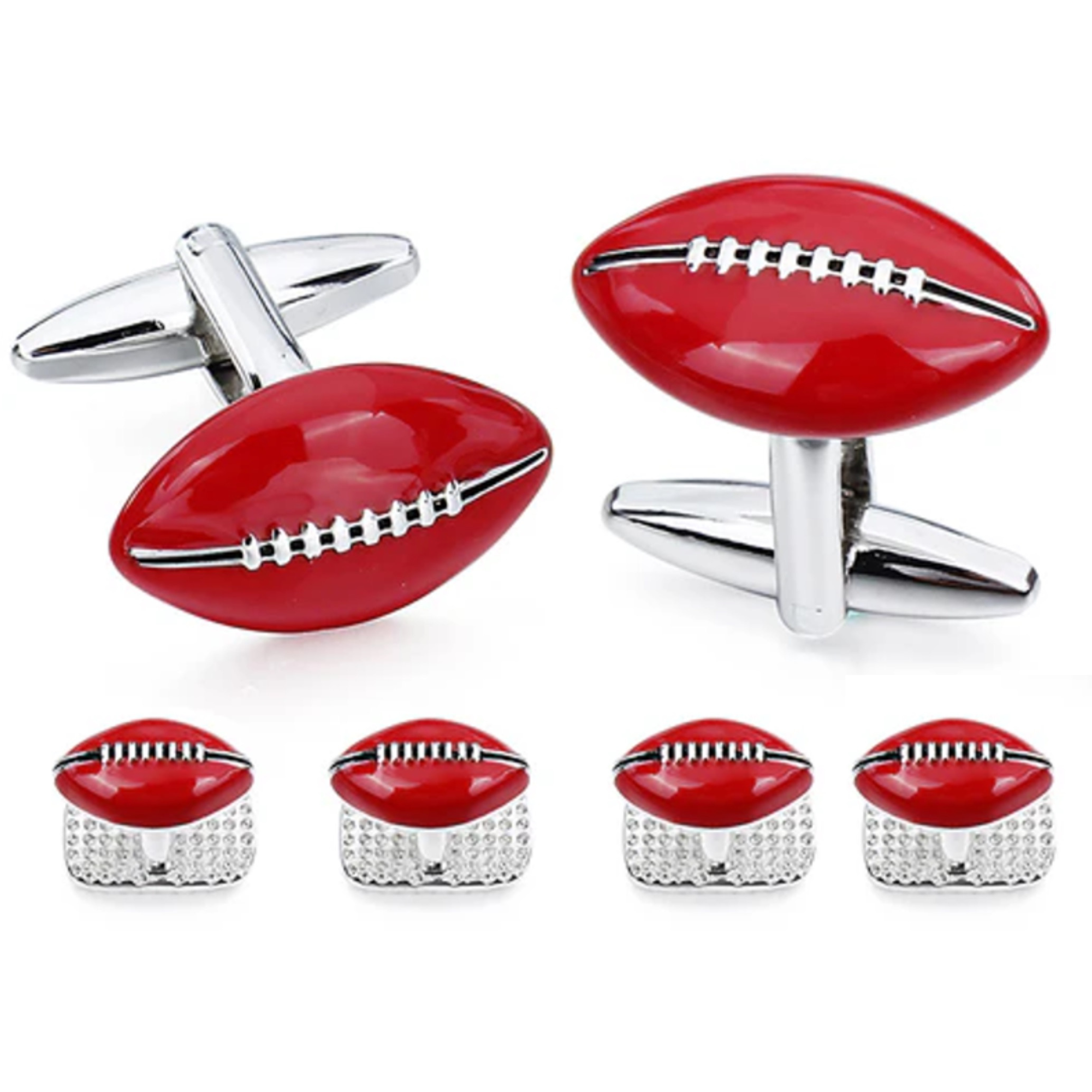 Red Footy Rugby Cufflinks and Stud Set