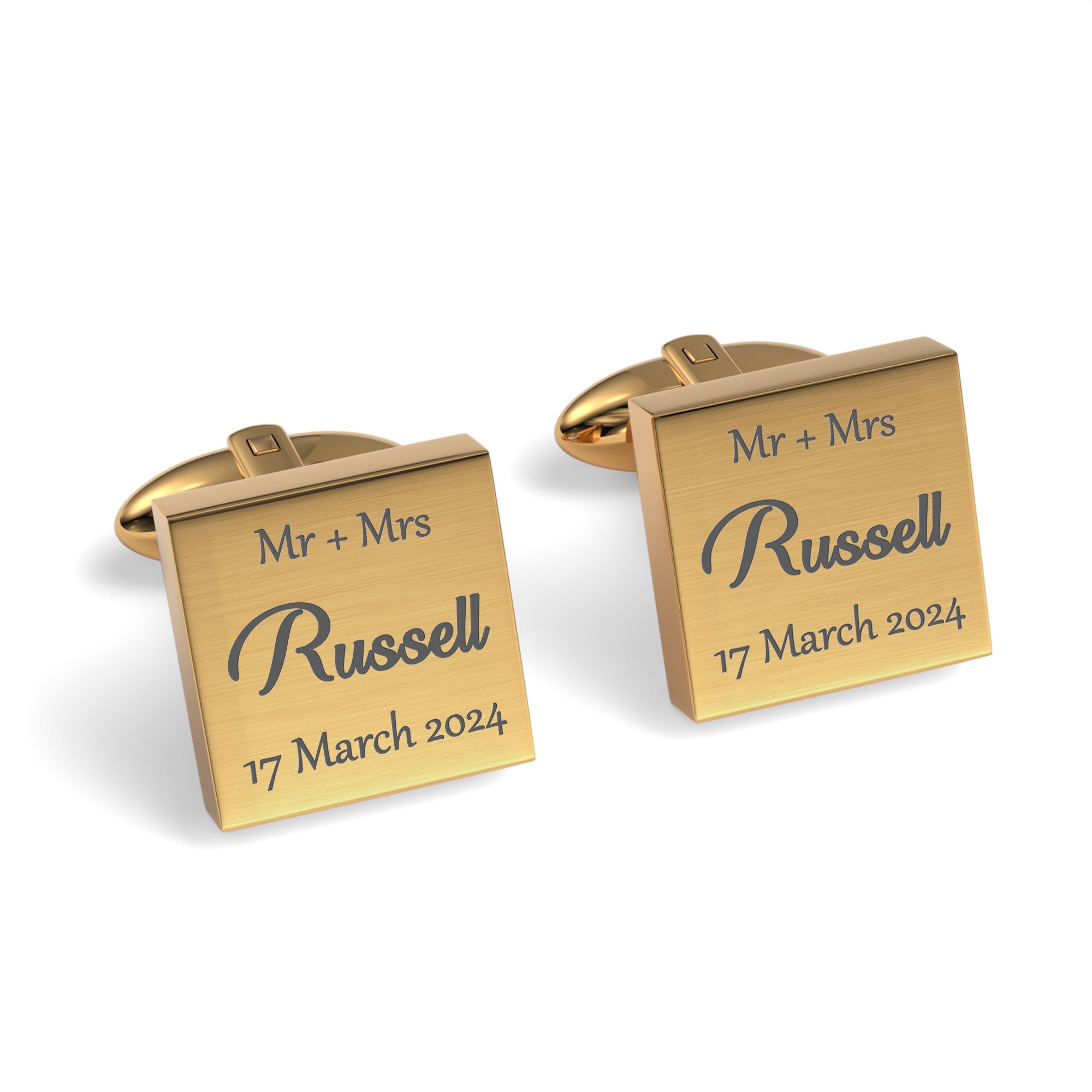 Mr Mrs Last Name with Date Engraved Wedding Cufflinks