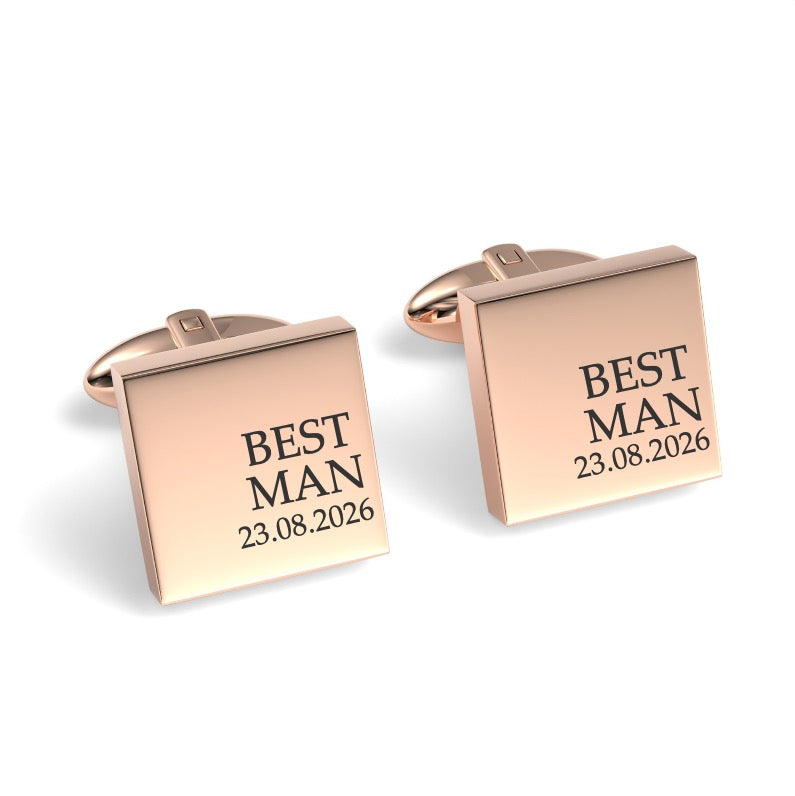 Best Man & Date Engraved Wedding Square Cufflinks