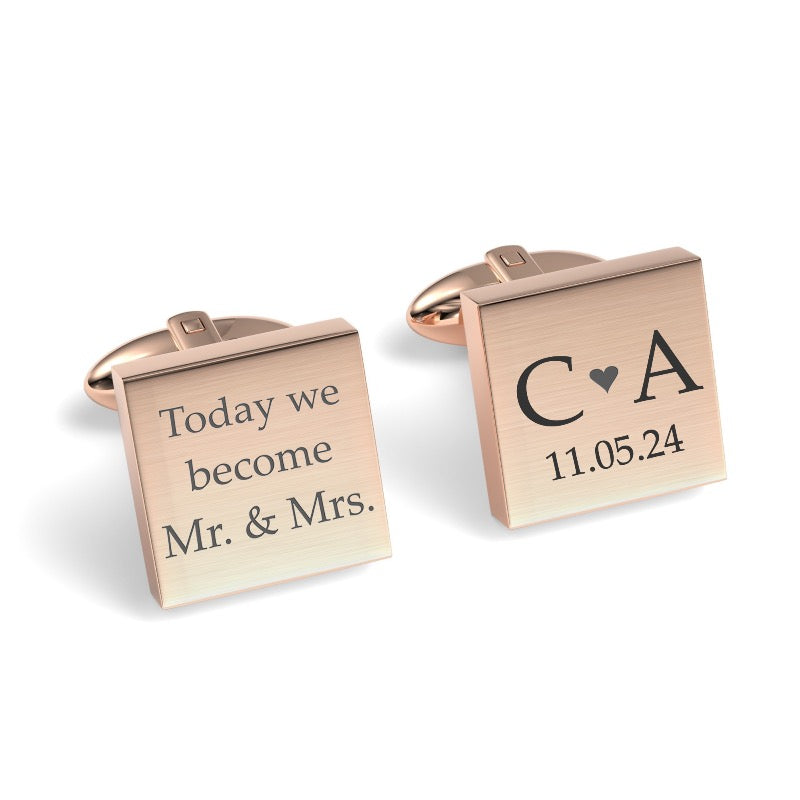 Today We Become Initials Date Engraved Square Cufflinks