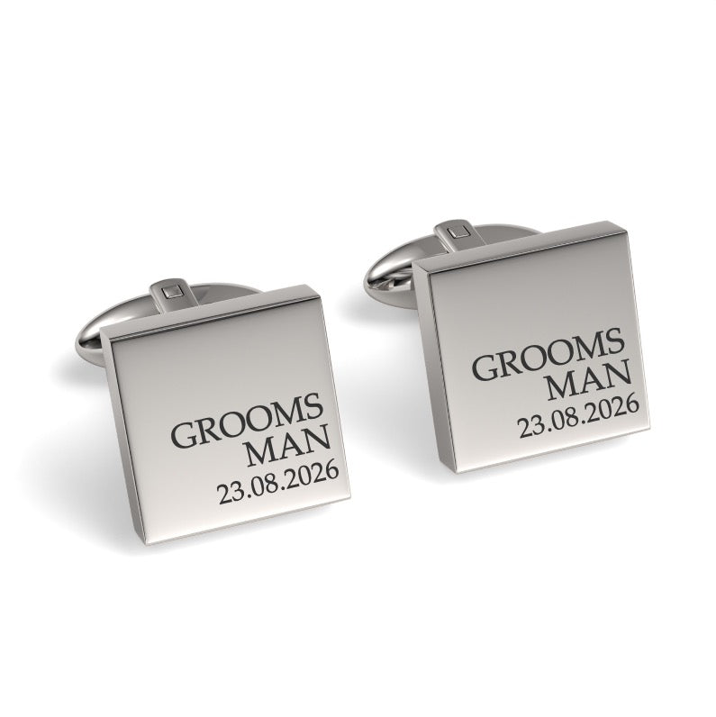 Groomsman & Date Engraved Wedding Square Cufflinks