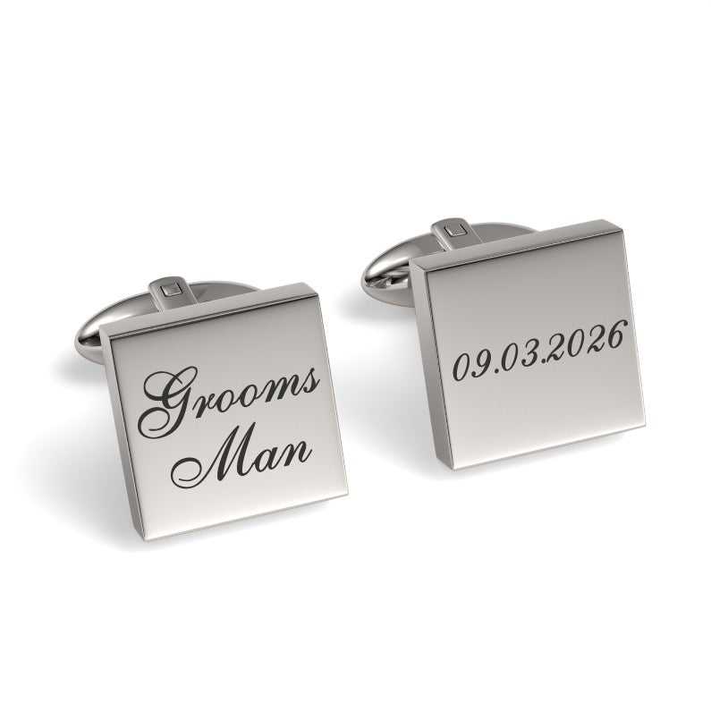 Groomsman Wedding Date Engraved Square Cufflinks