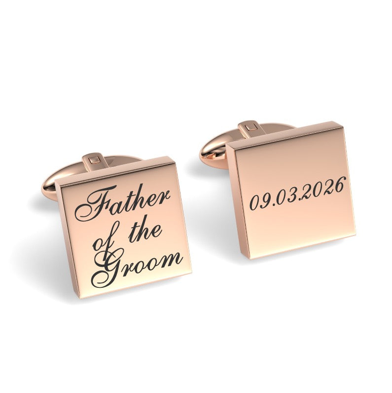 Father of the Groom Wedding Date Engraved Square Cufflinks