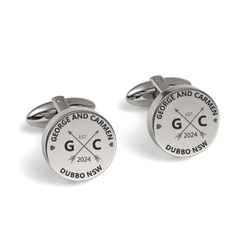 Couple Names, Initials and Address Engraved Cufflinks