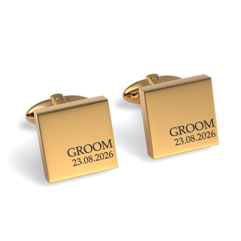Groom & Date Engraved Wedding Square Cufflinks