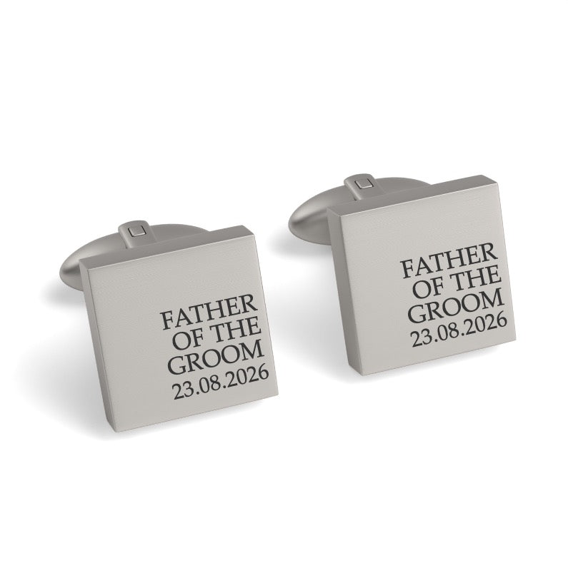 Father of the Groom & Date Engraved Wedding Square Cufflinks