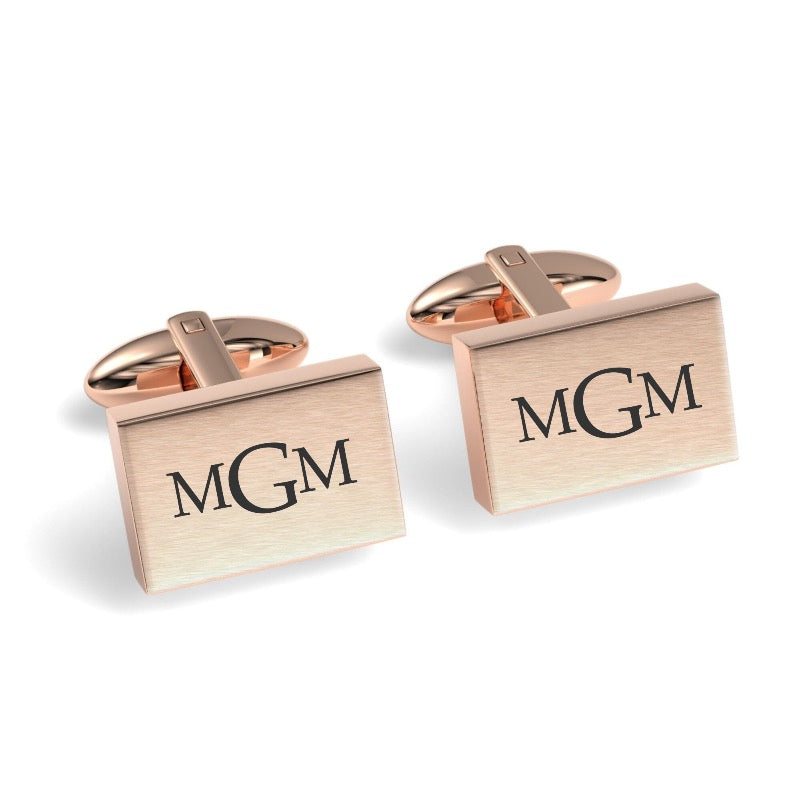 Engraved Monogram Initials Rectangle Cufflinks
