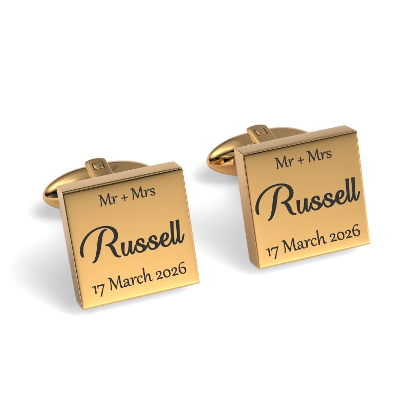 Mr & Mrs Last Name with Date Engraved Wedding Cufflinks