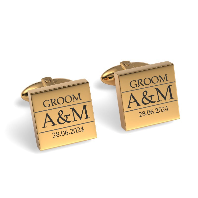 Couples Initials, Wedding Role and Date Engraved Cufflinks