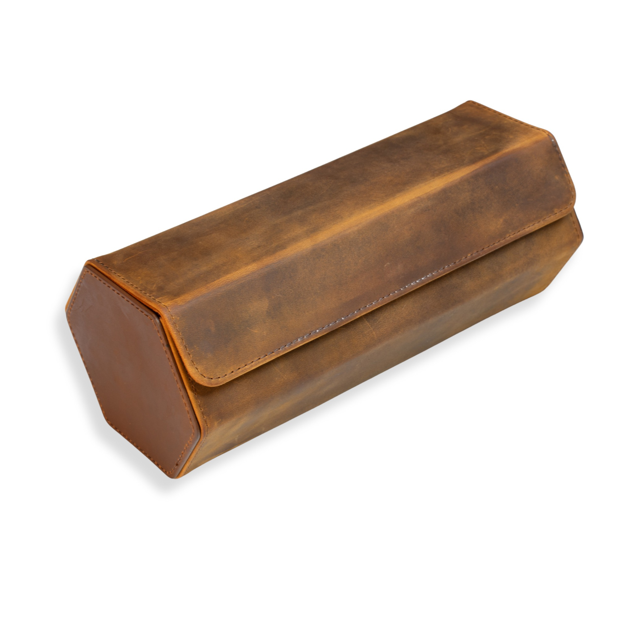 Seconds - Hex Leather Watch Roll 3 Slots in Saddle Leather/Brown (A)