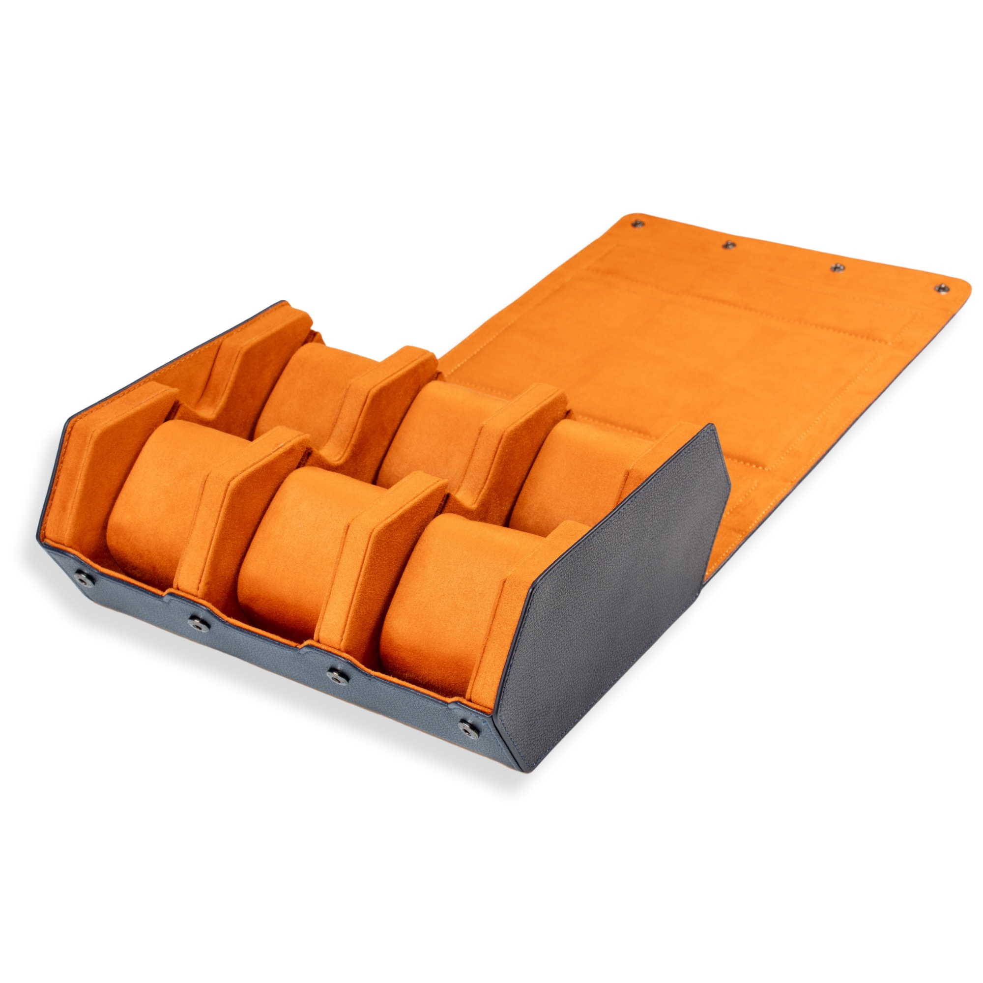 Seconds - Hex Leather Watch Roll 6 Slots in Navy/Orange