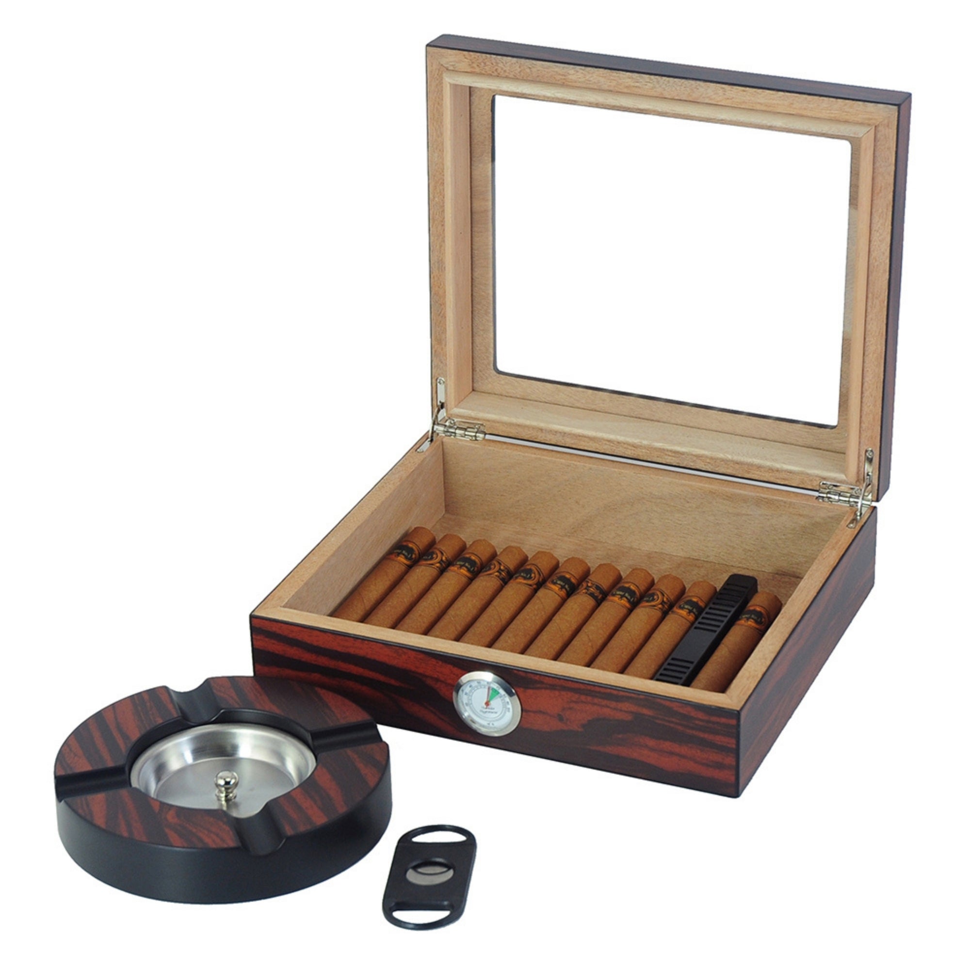 20 CT Ebony Wooden Cigar Humidor and Ashtray Set