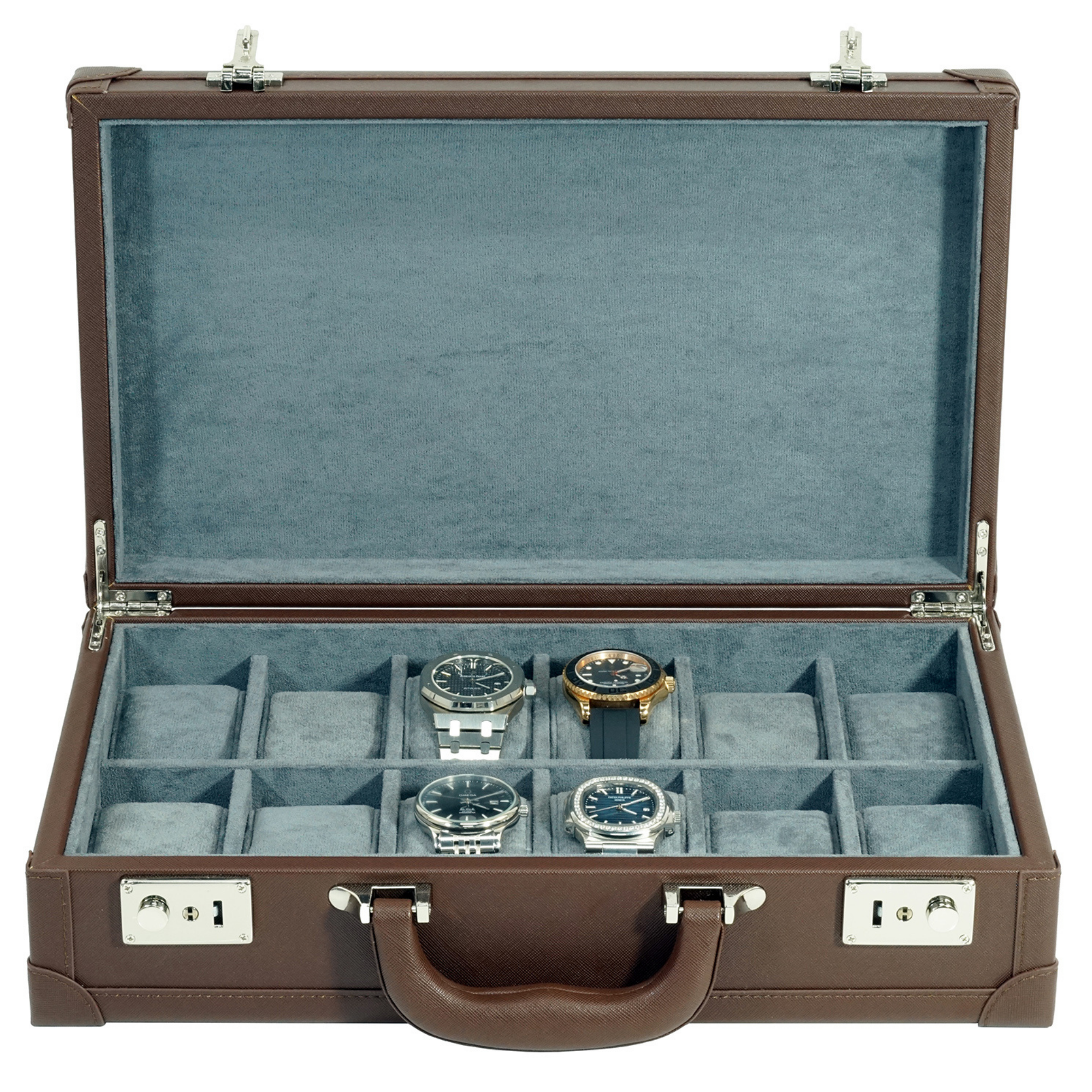 12 Slots Brown Leather Watch Case