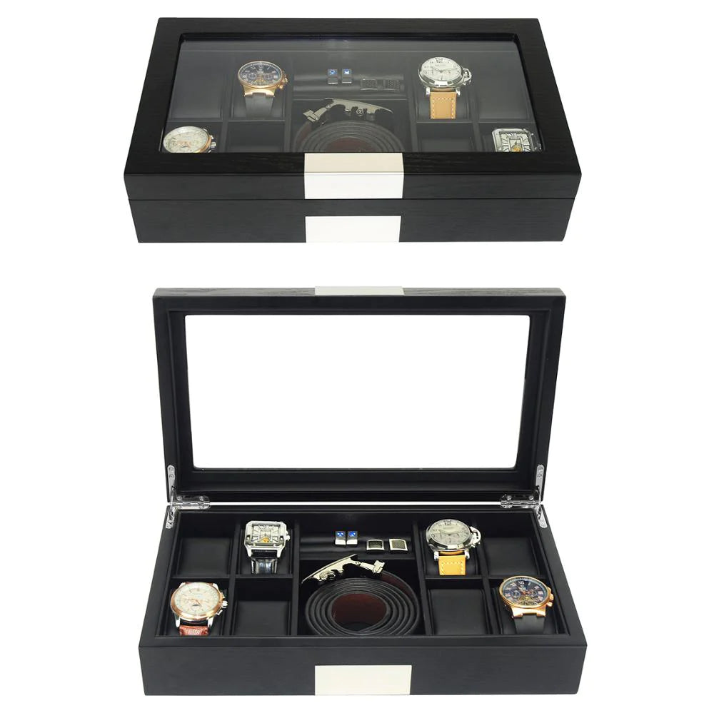 Black Wooden Watch Box for 8 Watches+ Organiser