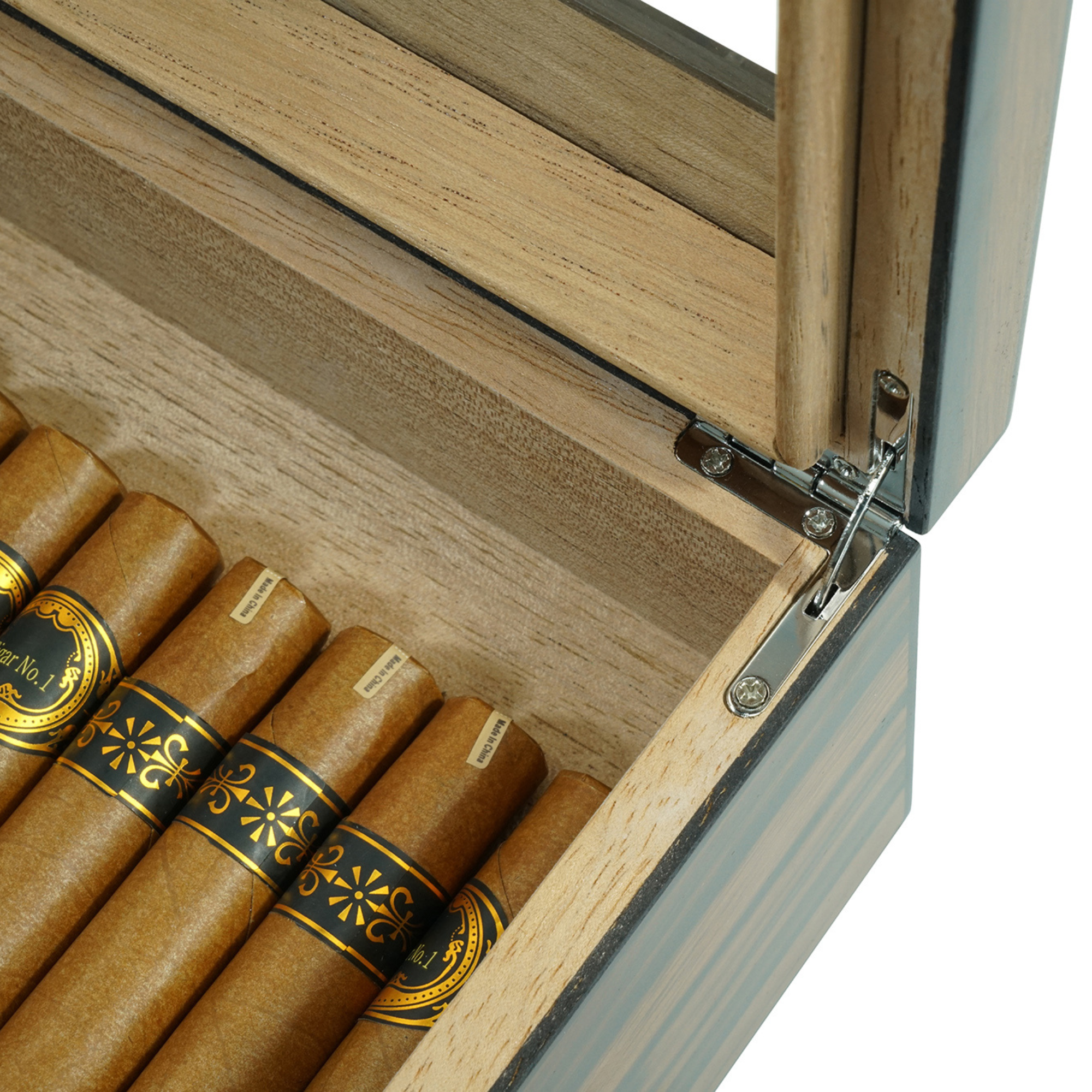 20 CT Ebony Wooden Cigar Humidor Box with Drawer for Cigars