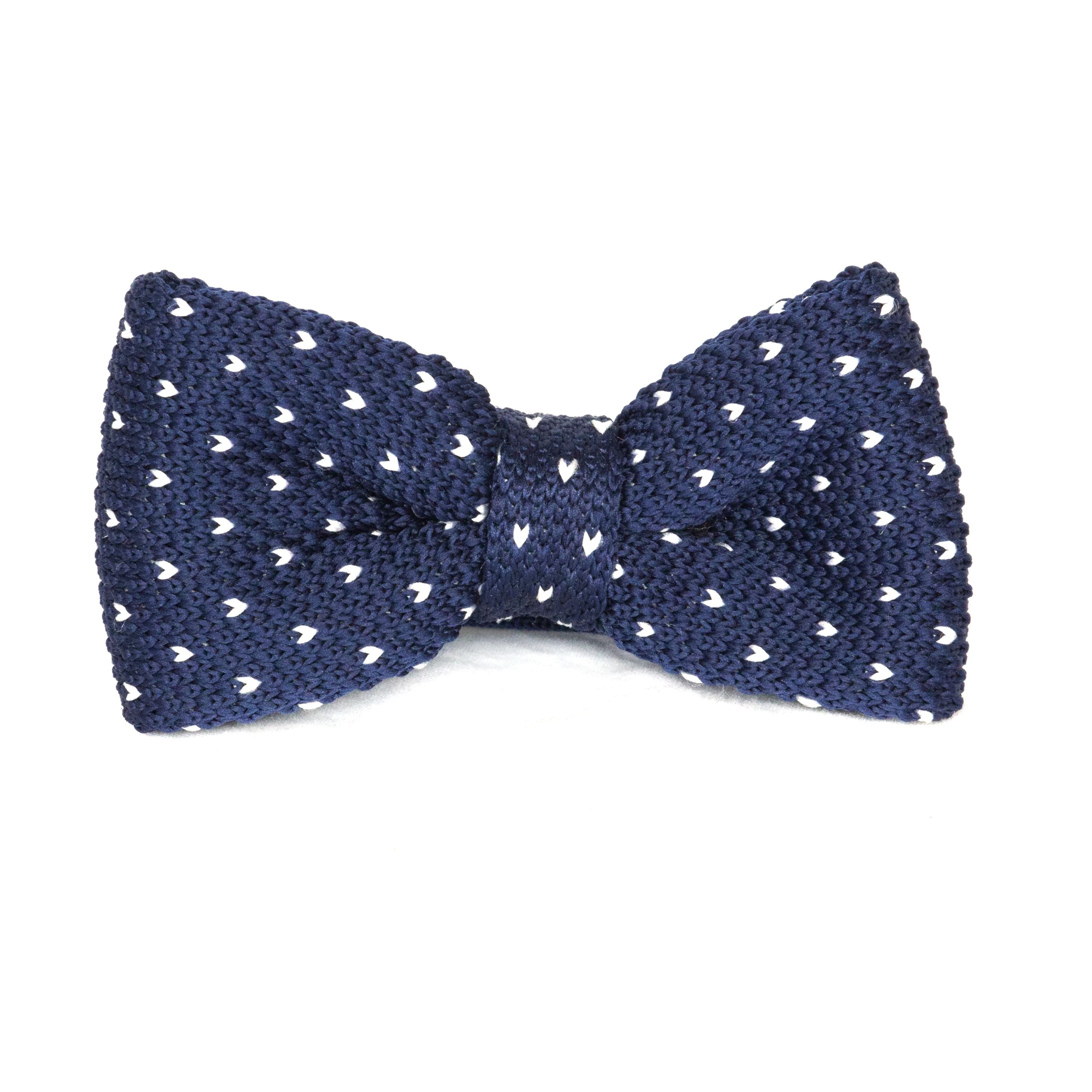 Adult Knit Bow Tie - Dark Blue/White Dot Bow Ties Clinks Australia