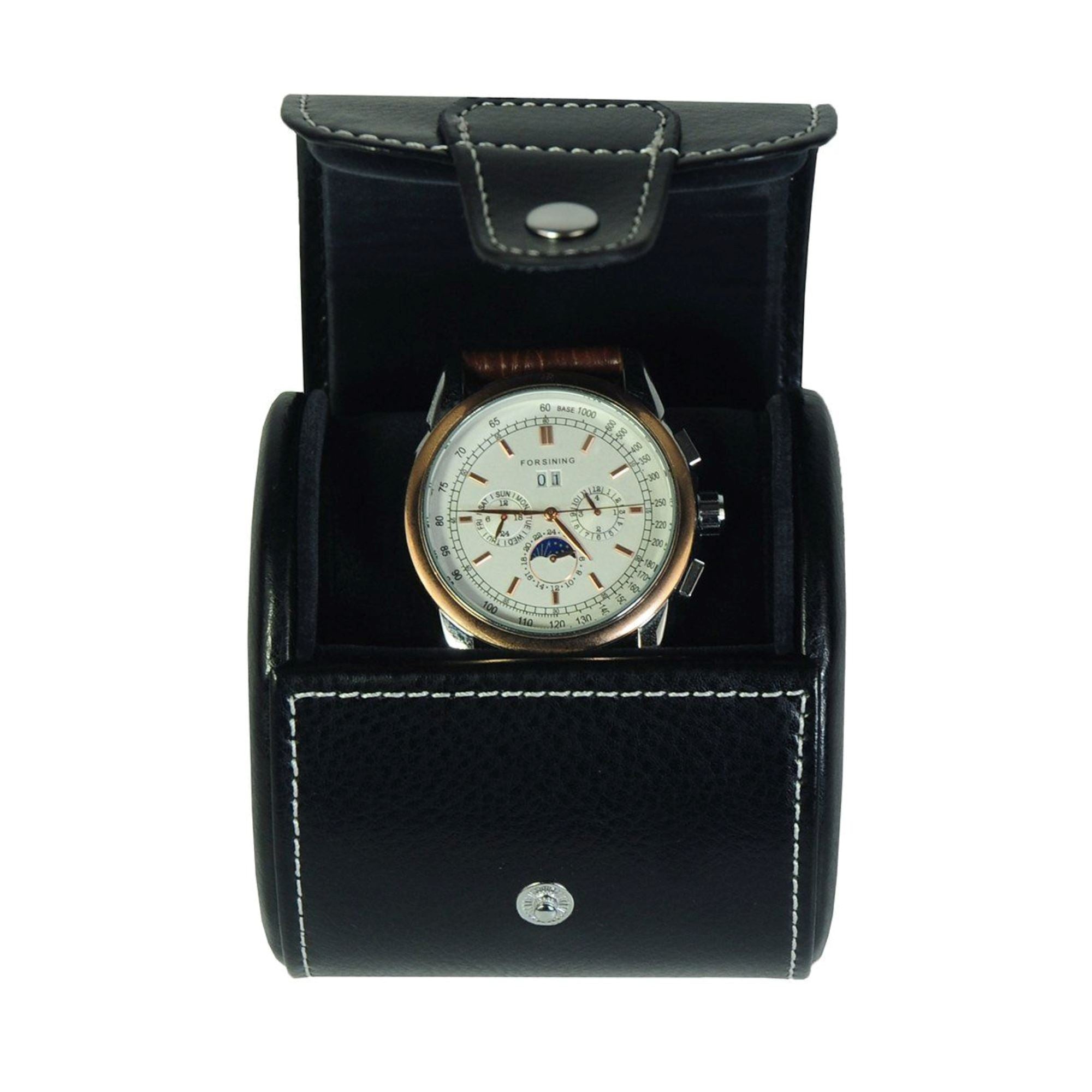 Travel Watch Roll Case for 1 in Black Genuine Leather Watch Boxes Clinks