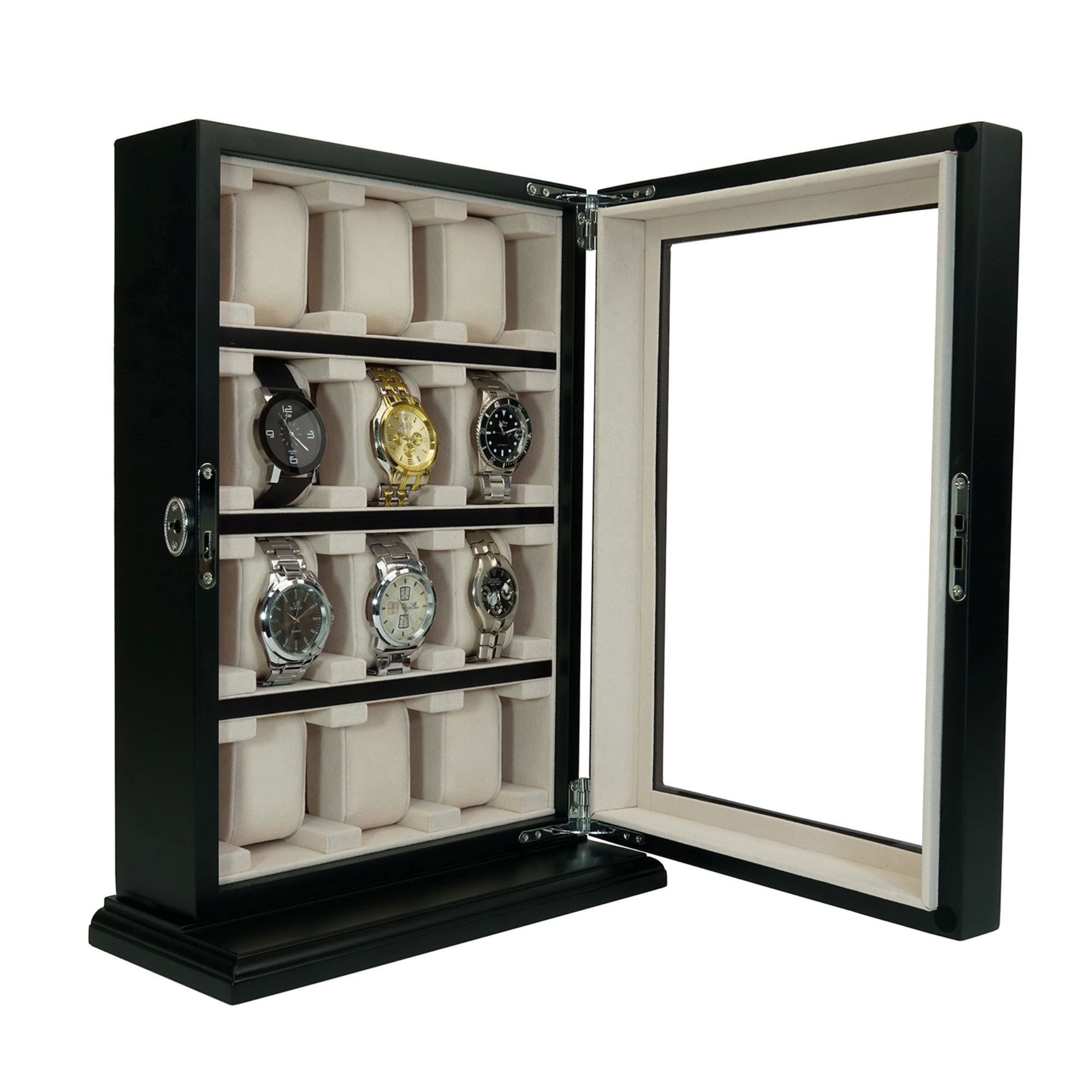 12 Slots Black Wooden Watch Cabinet Watch Boxes Clinks Australia