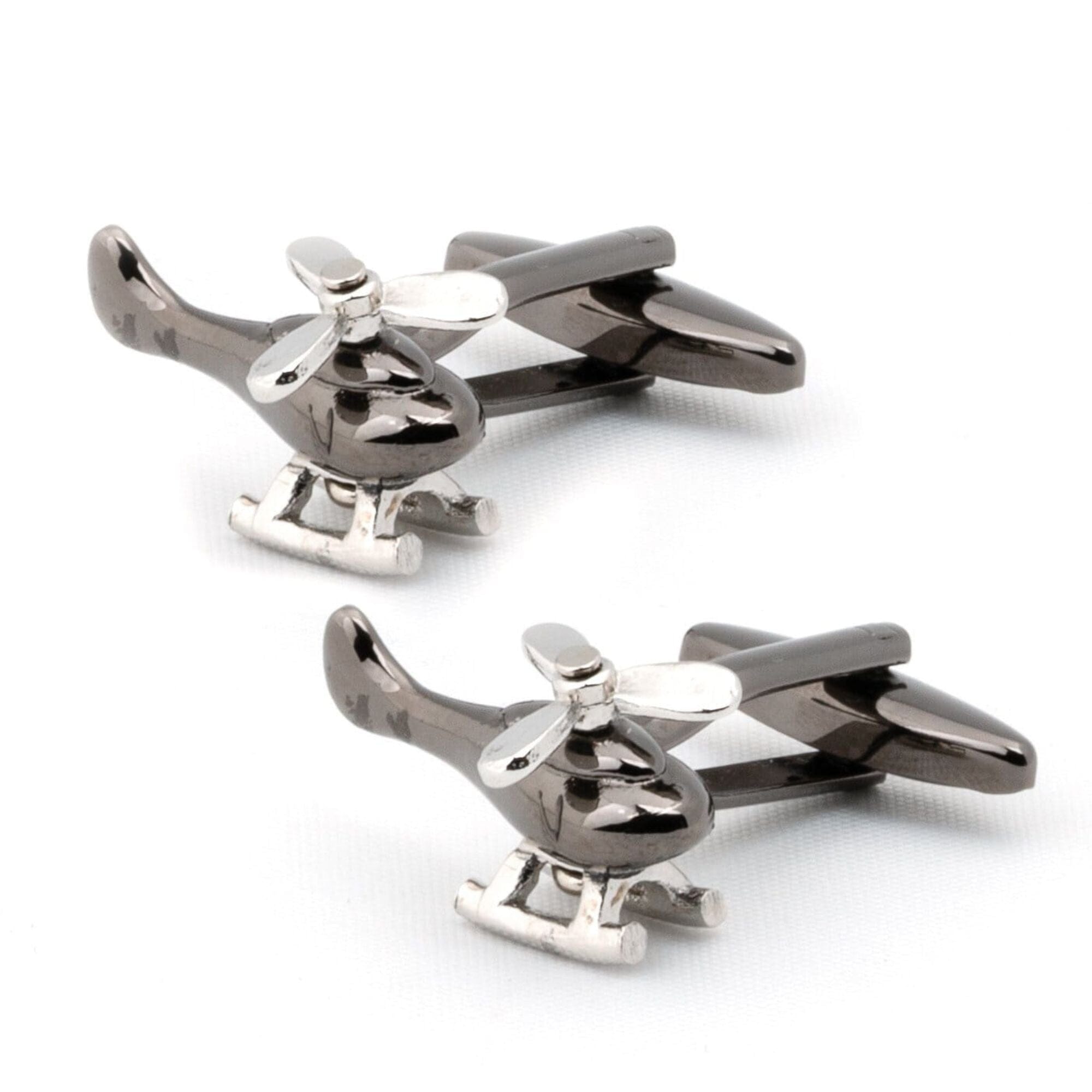 Gunmetal and Silver Helicopter Cufflinks Novelty Cufflinks Clinks Australia