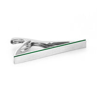 Brushed Silver with Green Edge Small Tie Clip