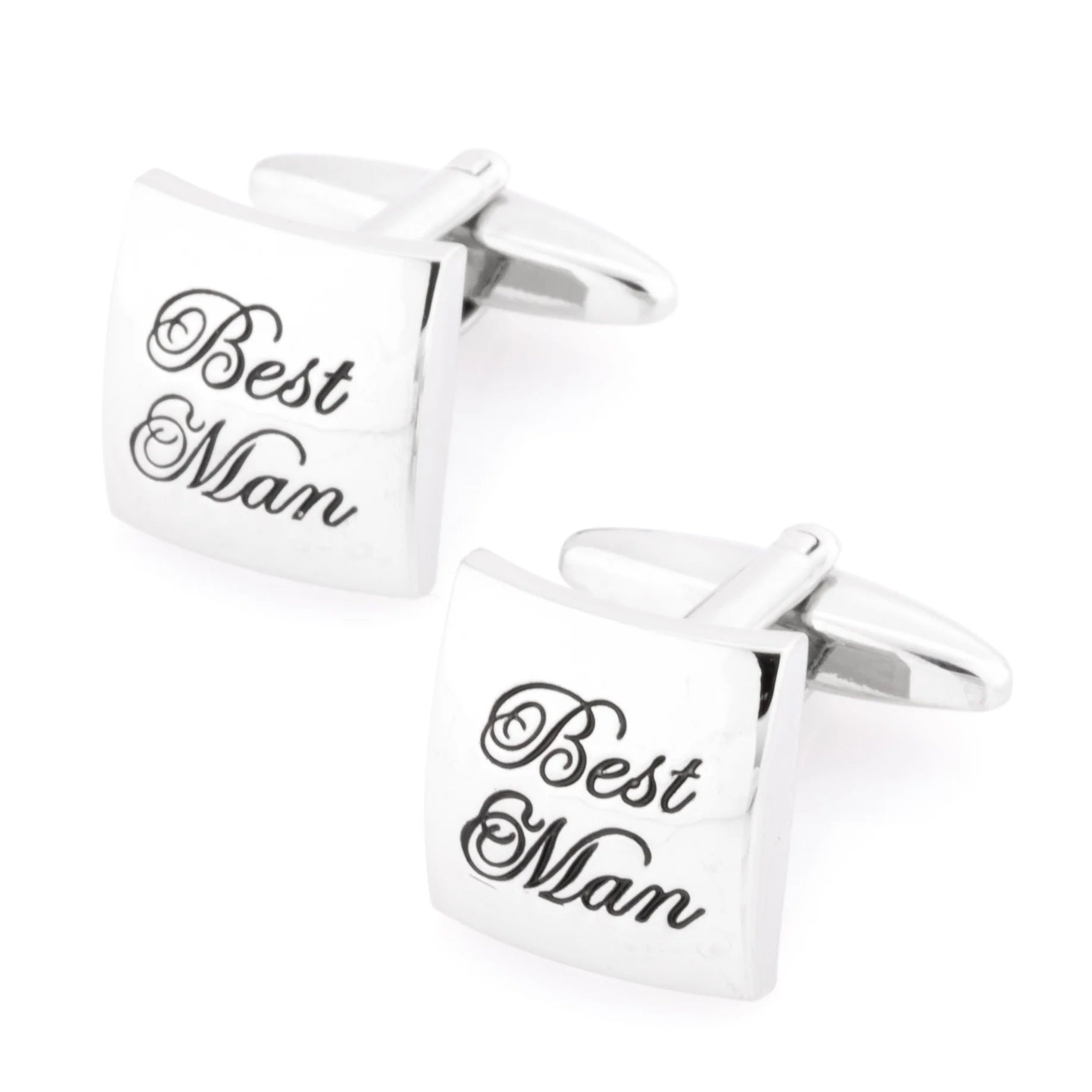Best Man Curved Silver Wedding Cufflinks