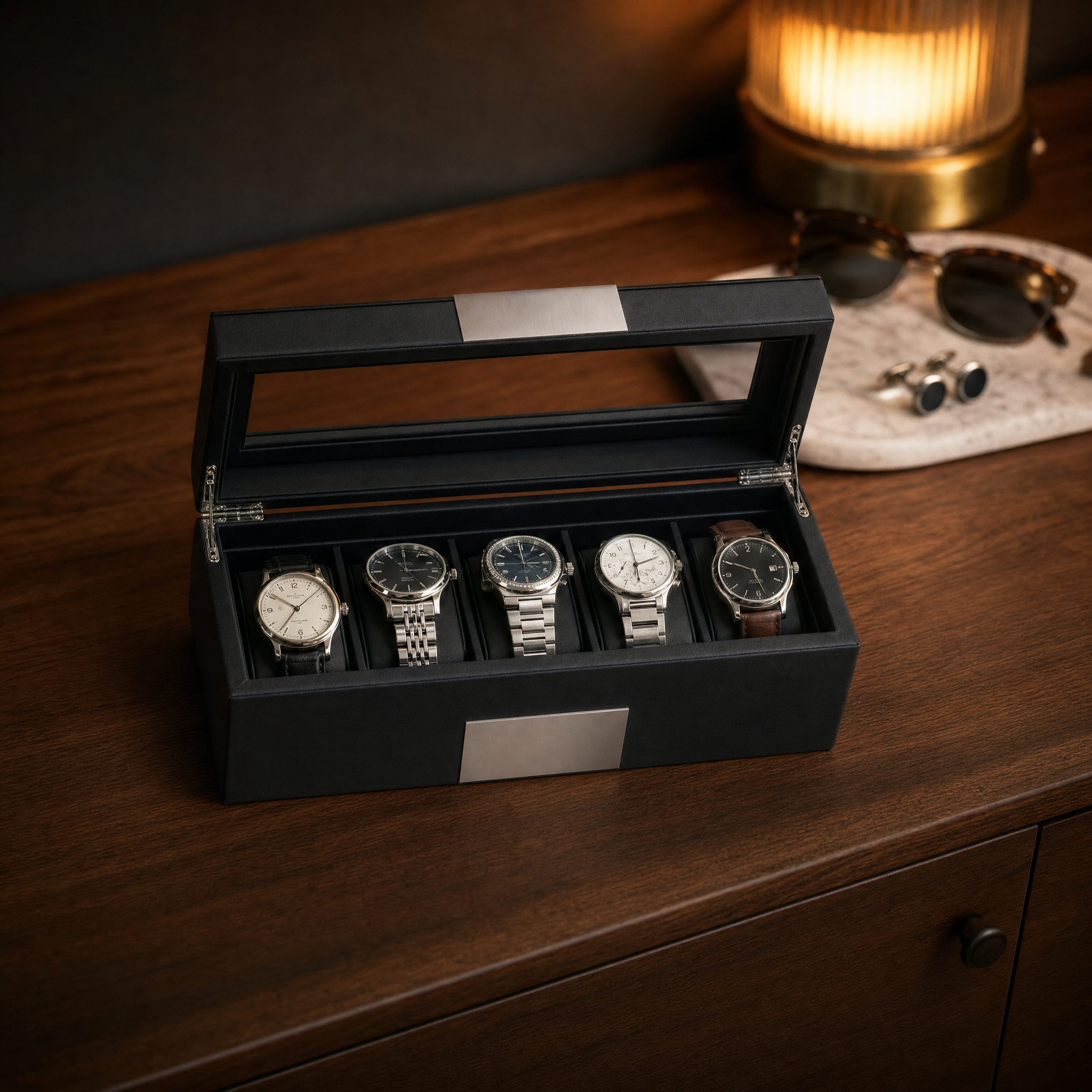 5 Slots Leather Watch Box — lifestyle shot