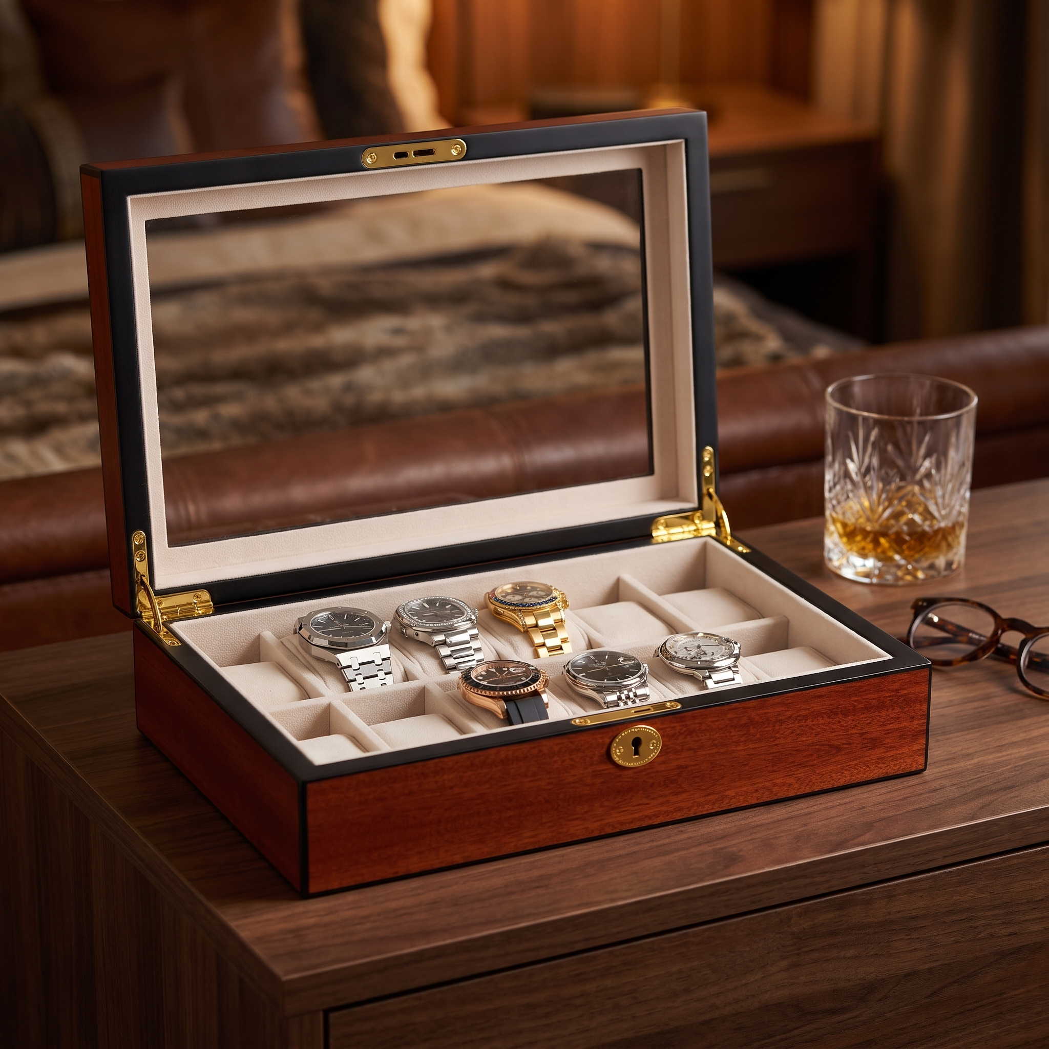 Cherry Wooden Watch Box for 12 Watches — lifestyle shot