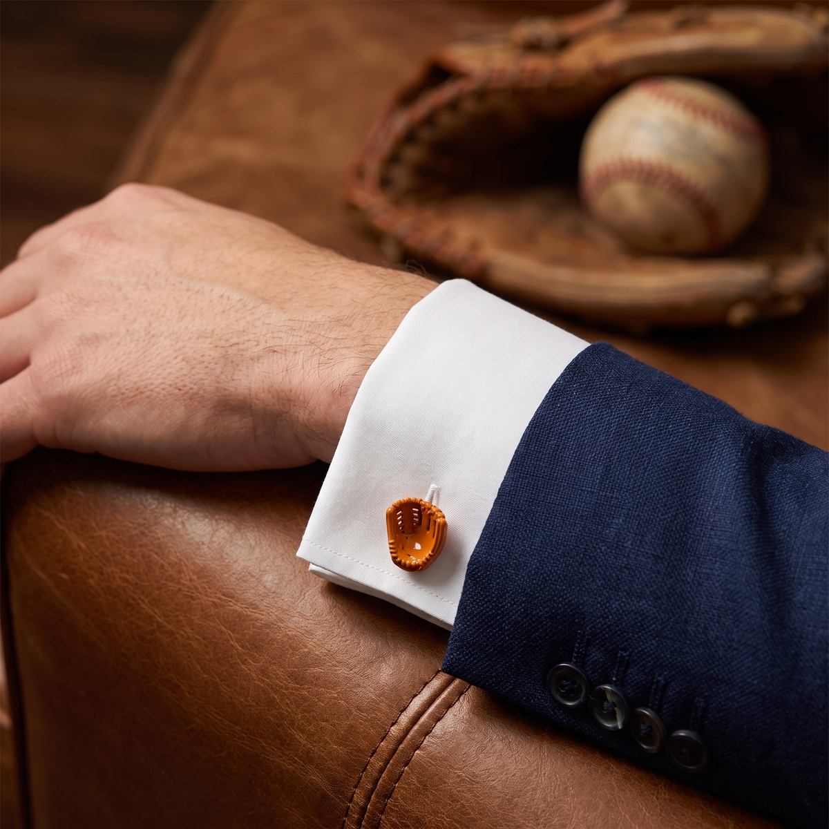 Baseball Glove Cufflinks — lifestyle shot