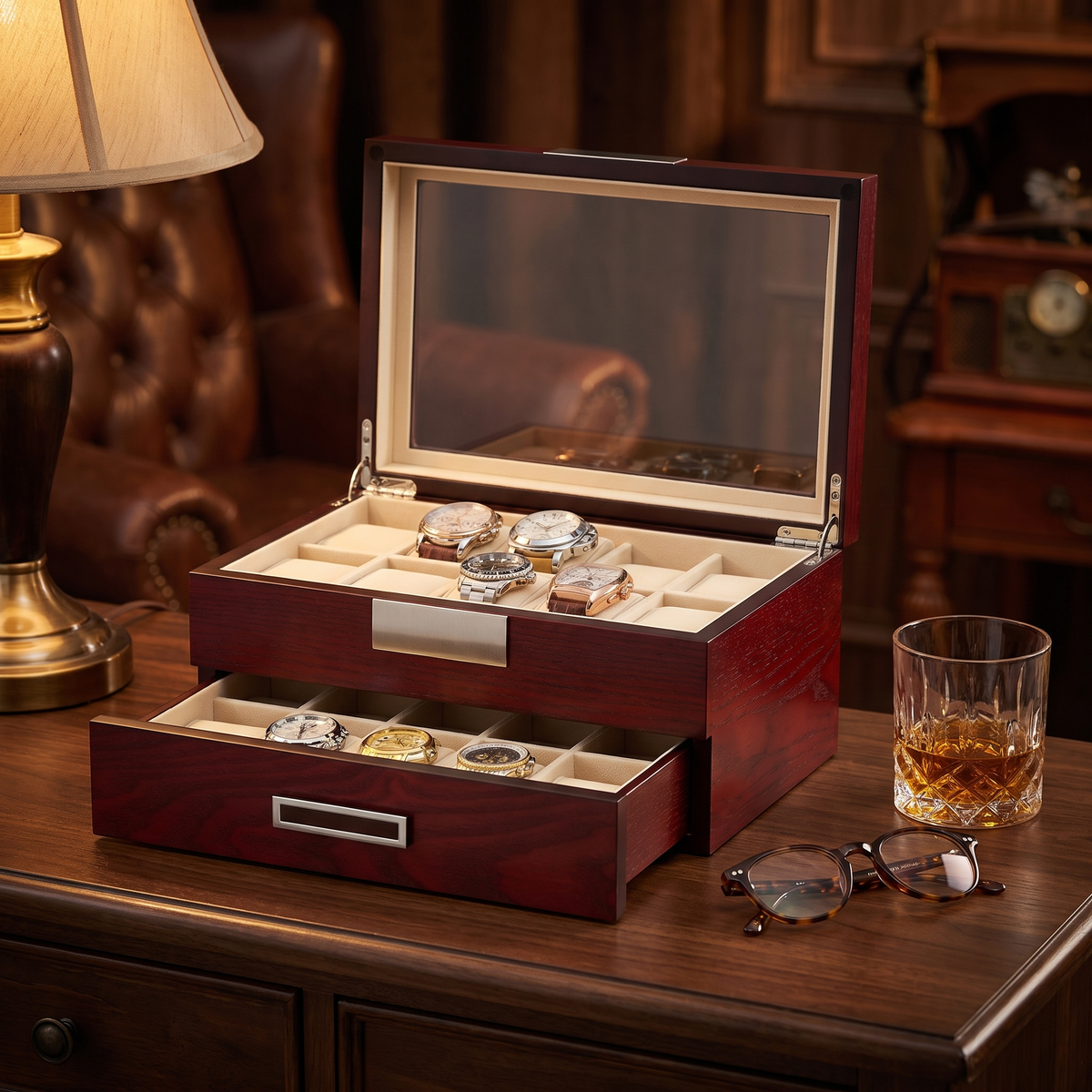 Cherry Wooden Watch Box for 20 Watches — lifestyle shot