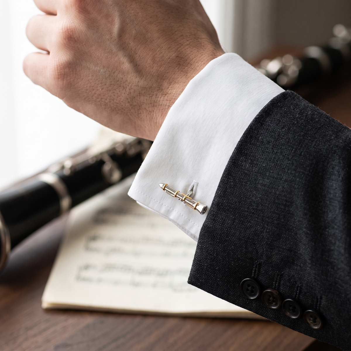 Clarinet (small) Cufflinks — lifestyle shot