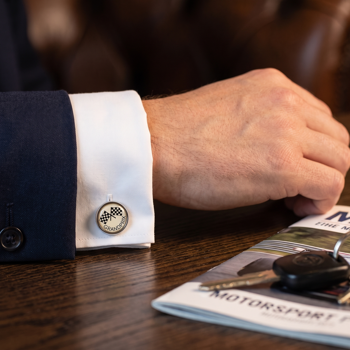 Grand Prix Flags Cufflinks — lifestyle shot