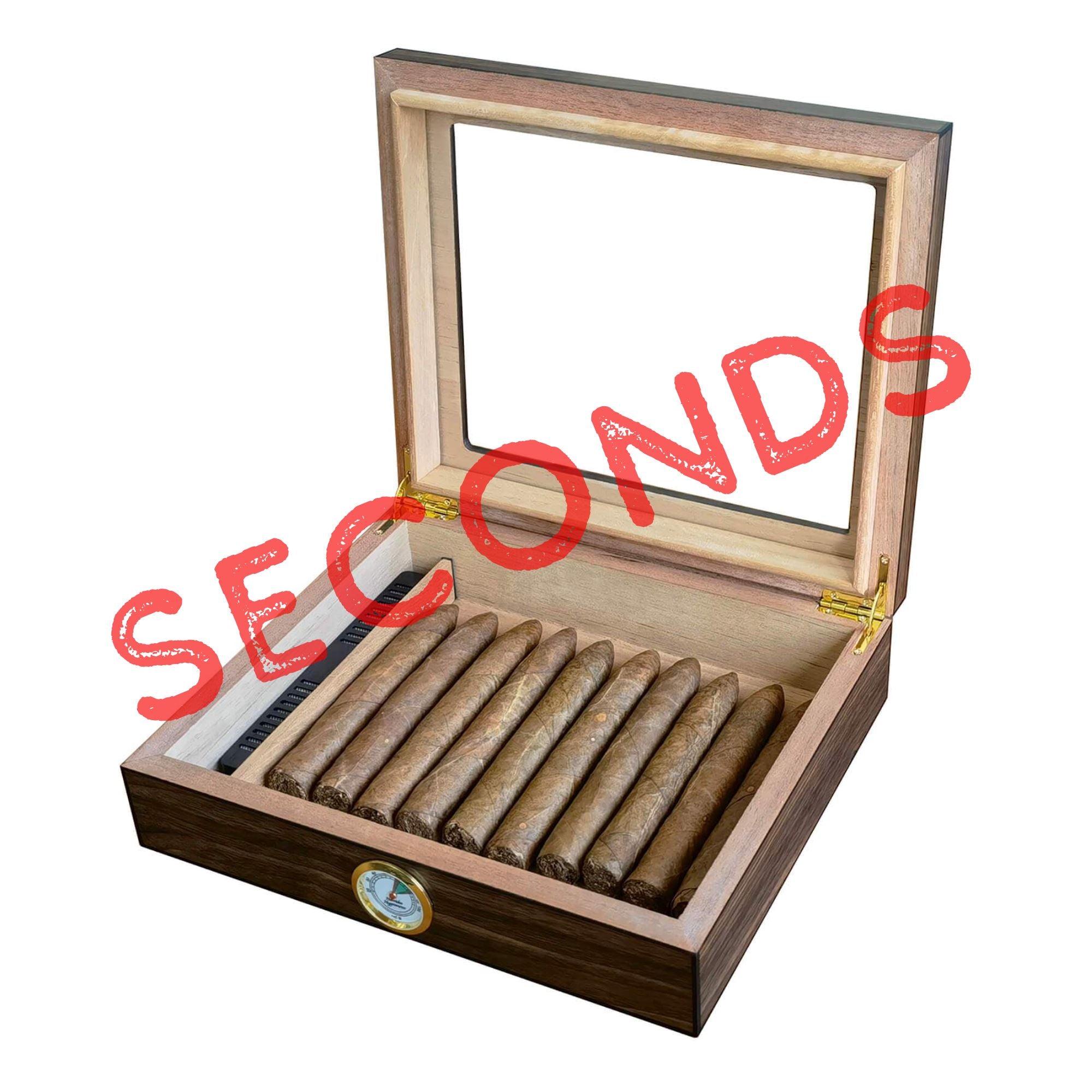 Seconds - 20 CT Walnut Cigar Humidor Box for Cigars Seconds Clinks