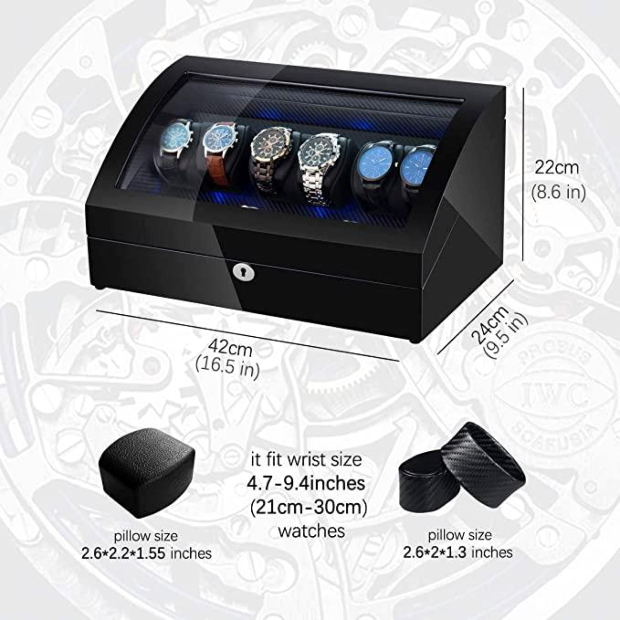 Seconds - Avoca Watch Winder Box 6 + 6 Watches in Black with Carbon Fibre Interior (c) Seconds Clinks