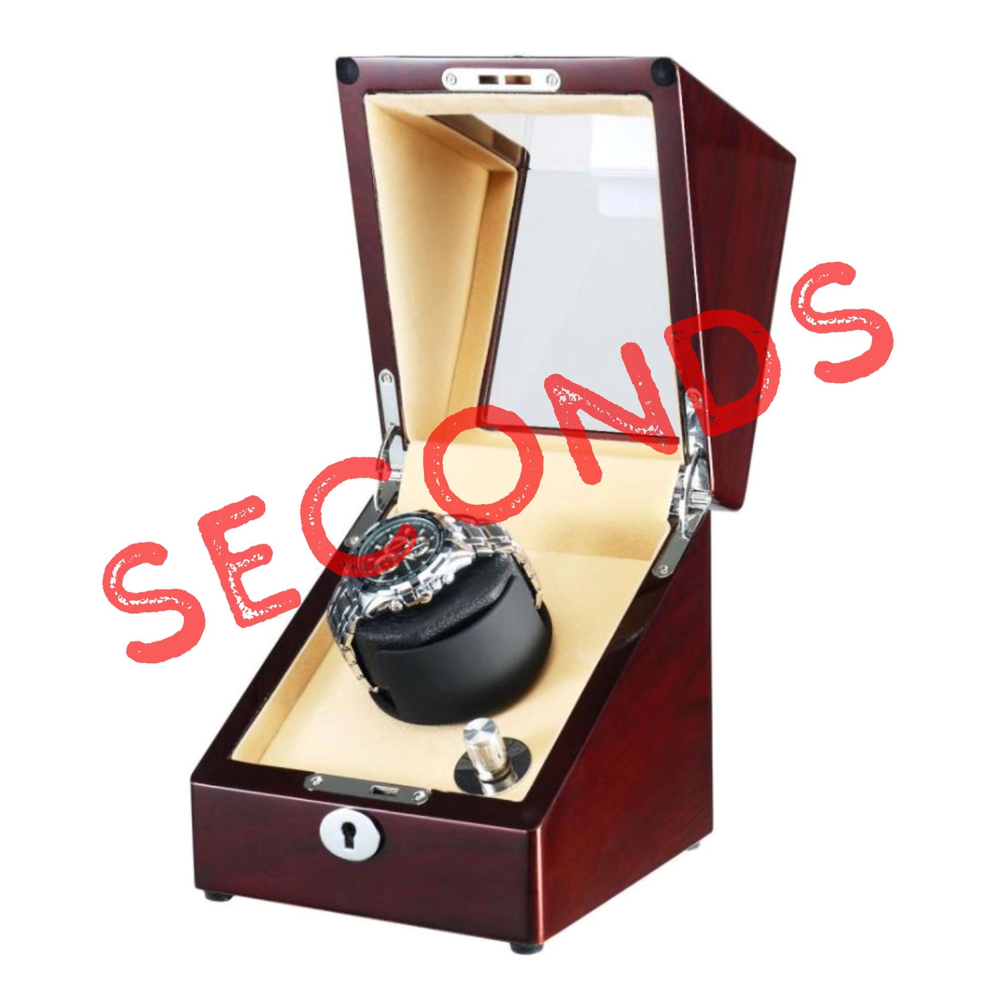 Seconds - Waratah Watch Winder Box for 1 Watch in Mahogany (h) Seconds Clinks
